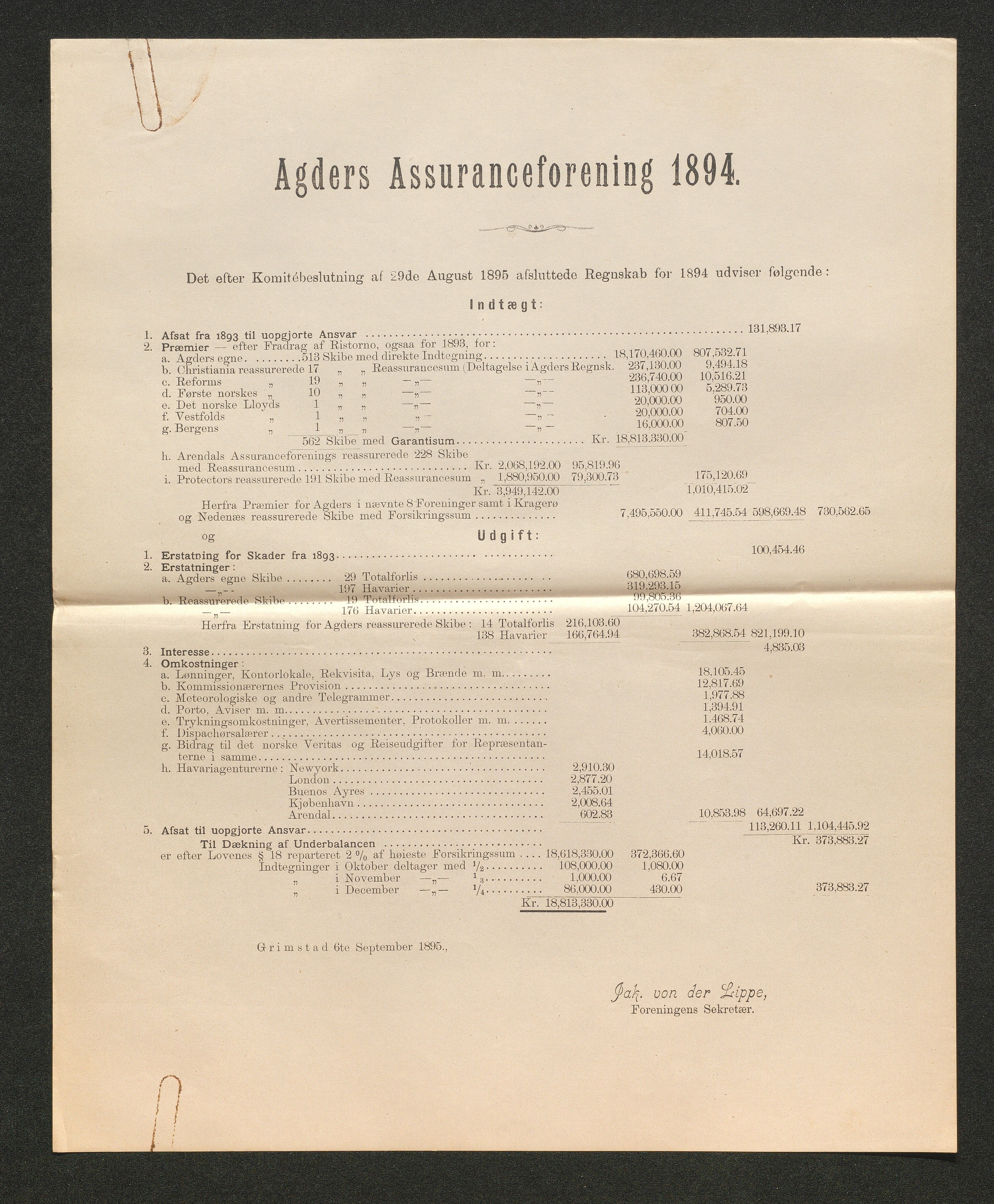 Agders Gjensidige Assuranceforening, AAKS/PA-1718/05/L0003: Regnskap, seilavdeling, pakkesak, 1890-1912