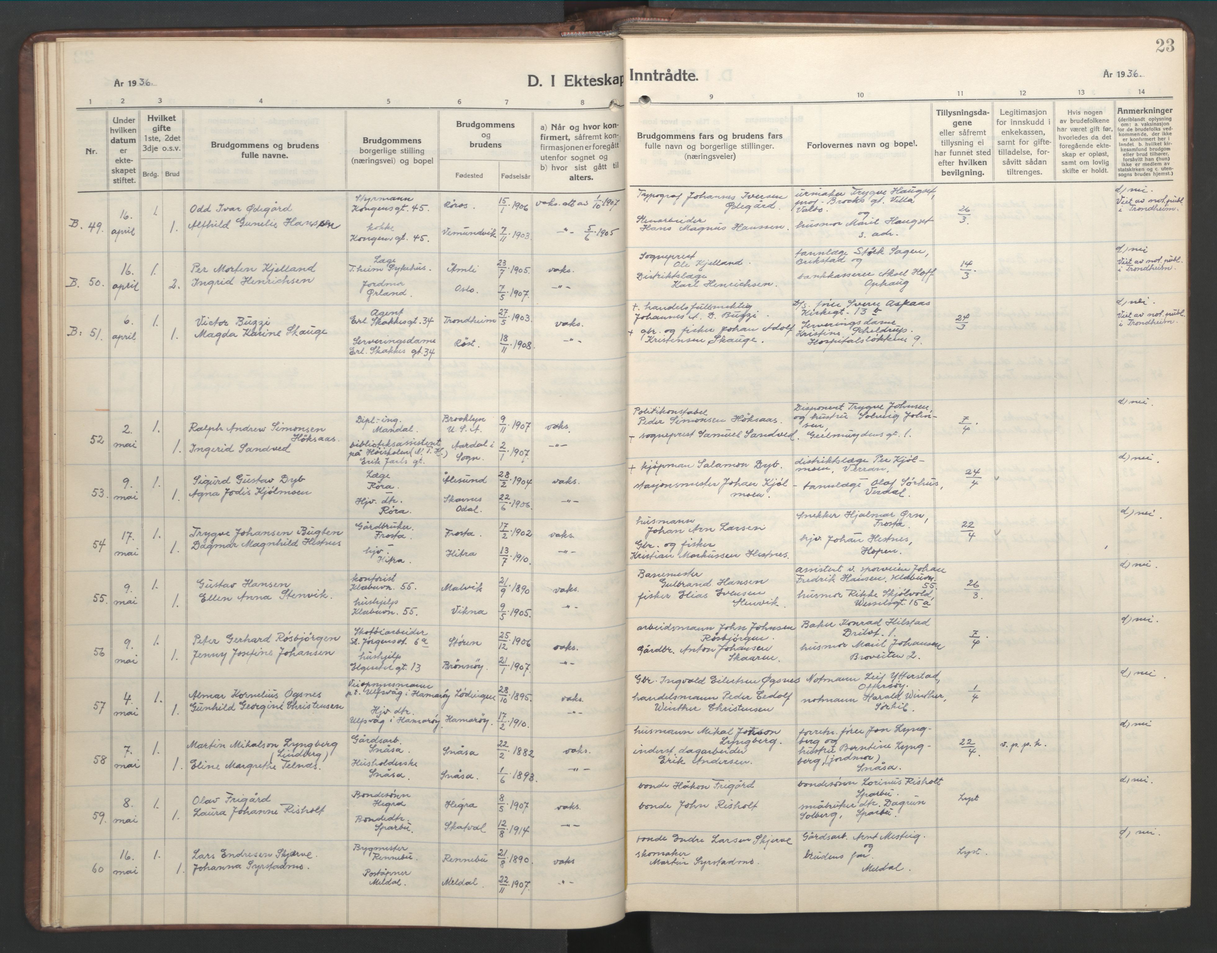 Ministerialprotokoller, klokkerbøker og fødselsregistre - Sør-Trøndelag, AV/SAT-A-1456/601/L0101: Parish register (copy) no. 601C19, 1935-1946, p. 23