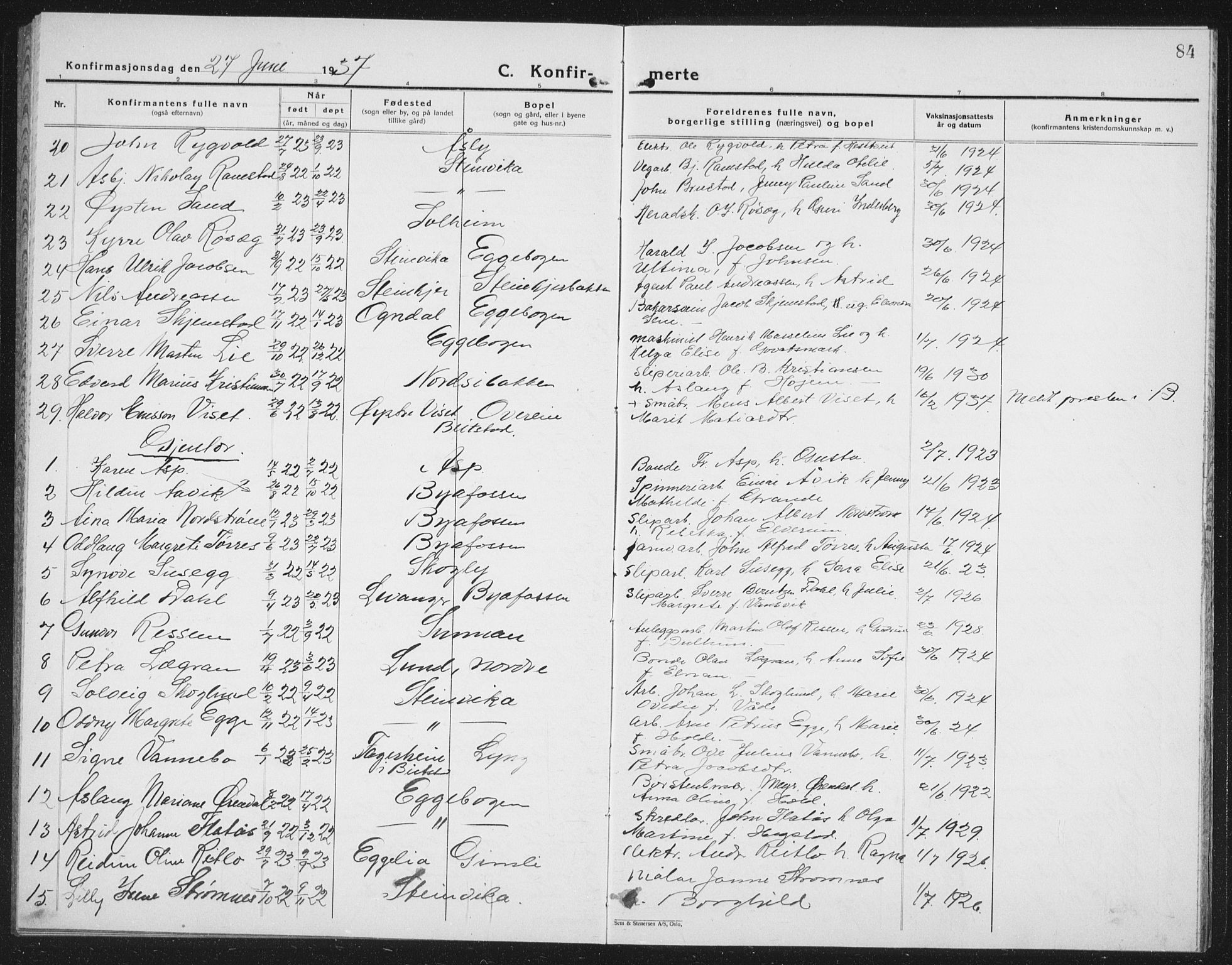 Ministerialprotokoller, klokkerbøker og fødselsregistre - Nord-Trøndelag, SAT/A-1458/740/L0383: Parish register (copy) no. 740C04, 1927-1939, p. 84