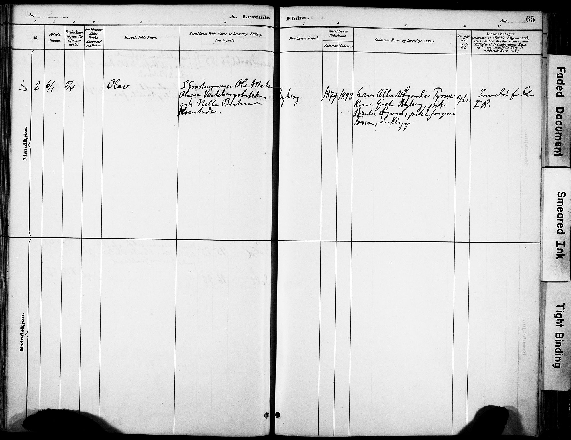 Klepp sokneprestkontor, SAST/A-101803/001/3/30BA/L0008: Parish register (official) no. A 9, 1886-1919, p. 65
