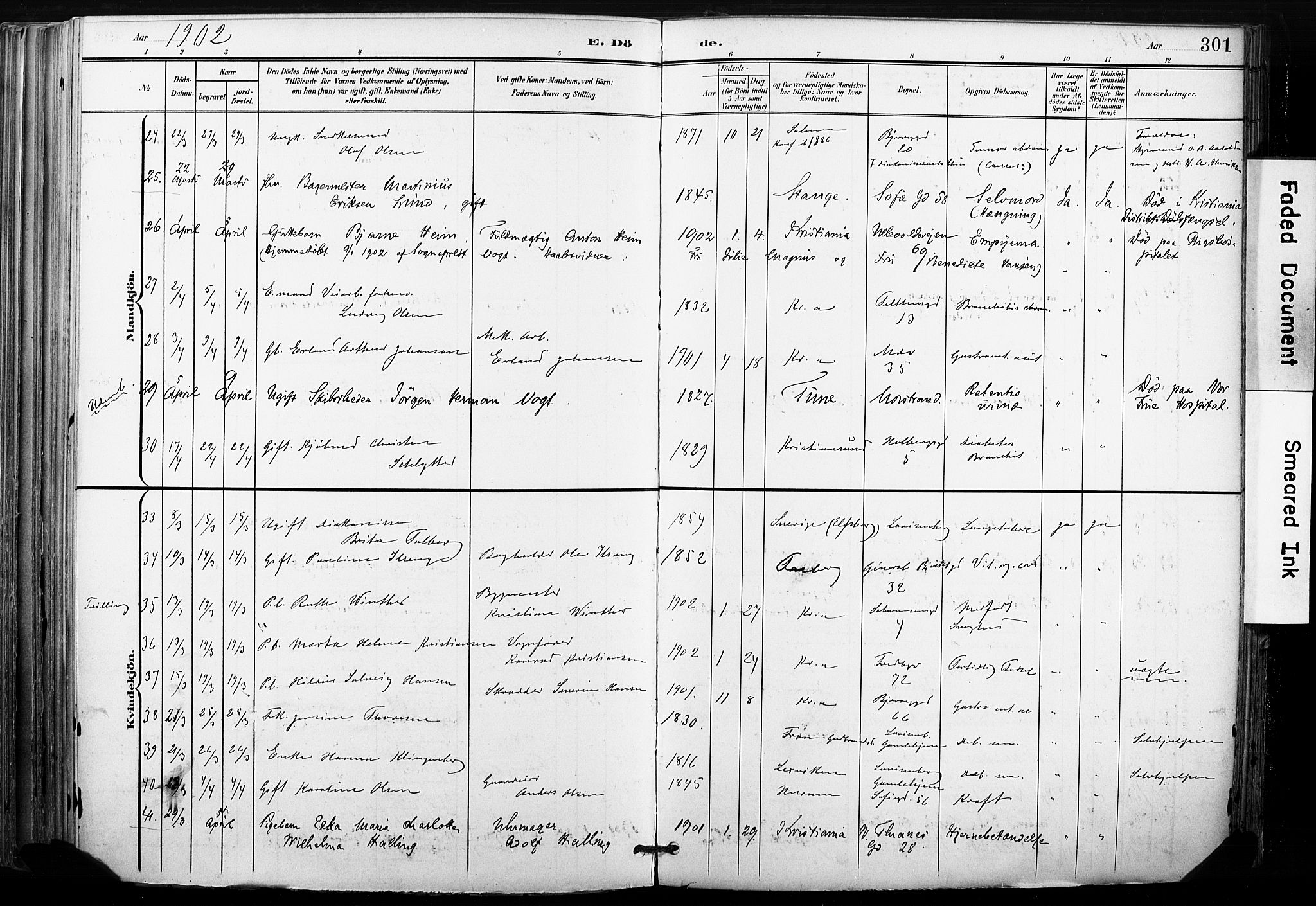 Gamle Aker prestekontor Kirkebøker, AV/SAO-A-10617a/F/L0013: Parish register (official) no. 13, 1901-1908, p. 301