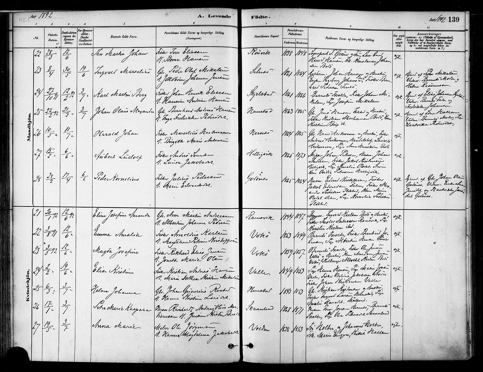 Ministerialprotokoller, klokkerbøker og fødselsregistre - Nordland, SAT/A-1459/802/L0054: Parish register (official) no. 802A01, 1879-1893, p. 139