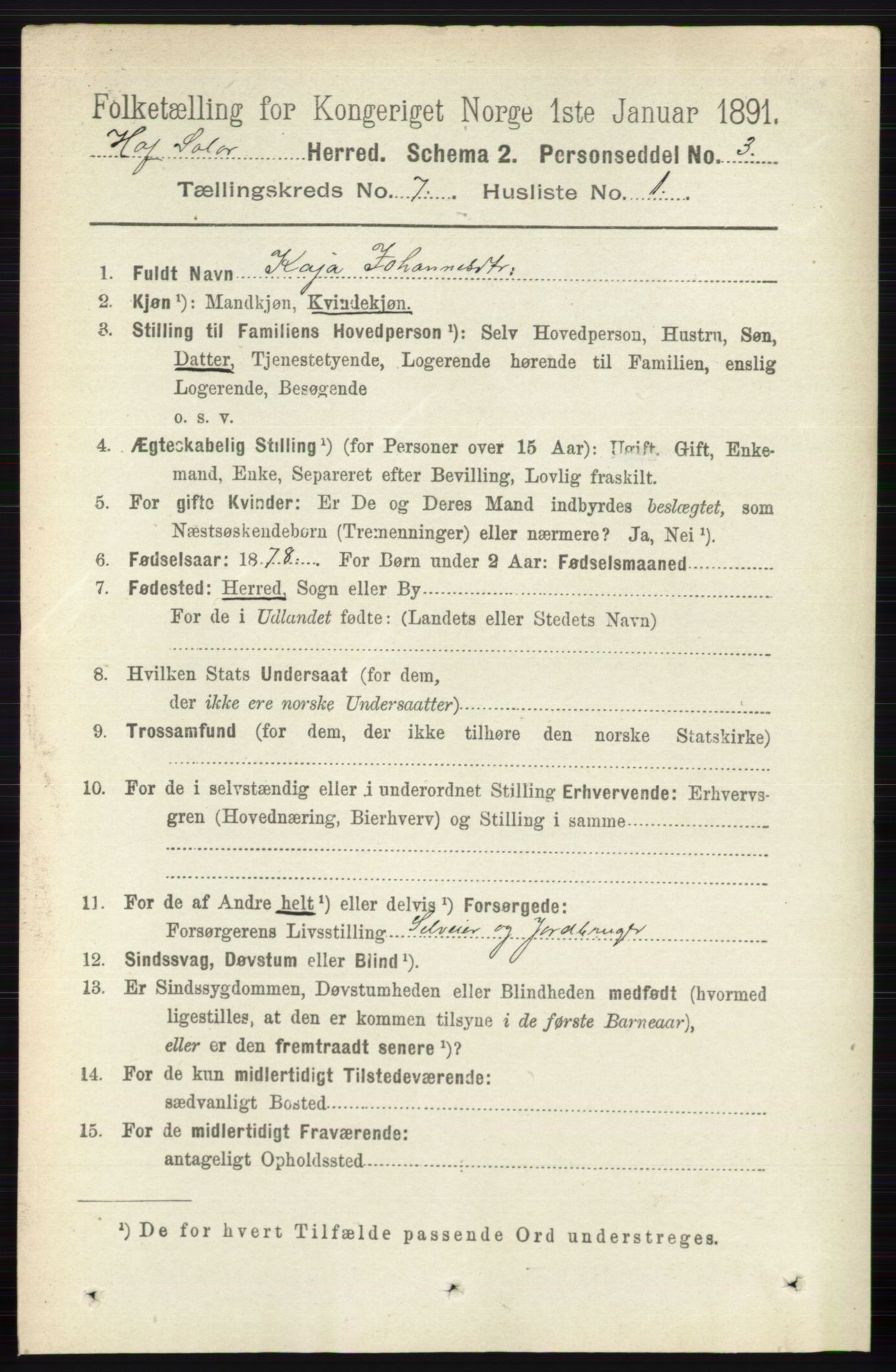 RA, 1891 census for 0424 Hof, 1891, p. 2726