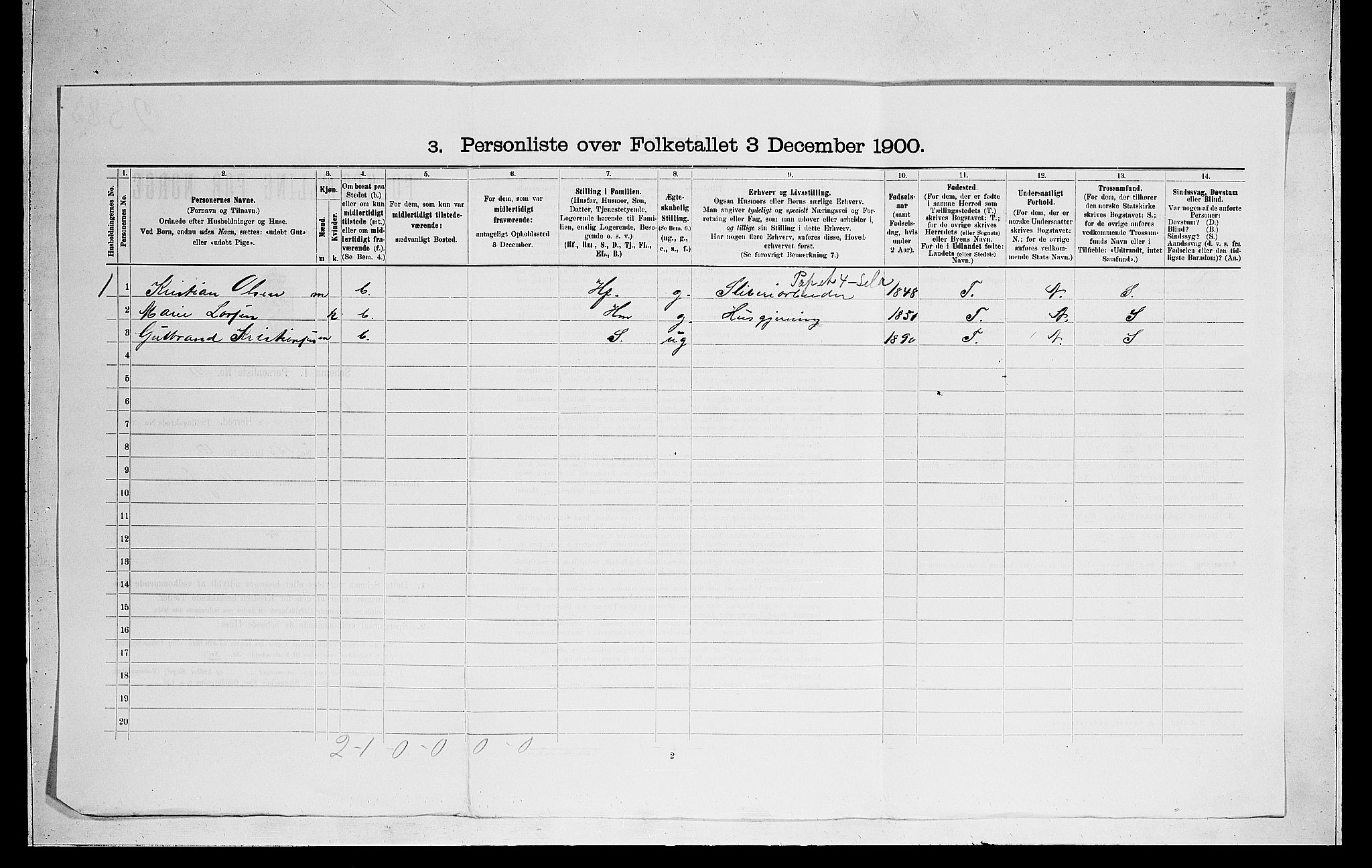 RA, 1900 census for Norderhov, 1900, p. 1695