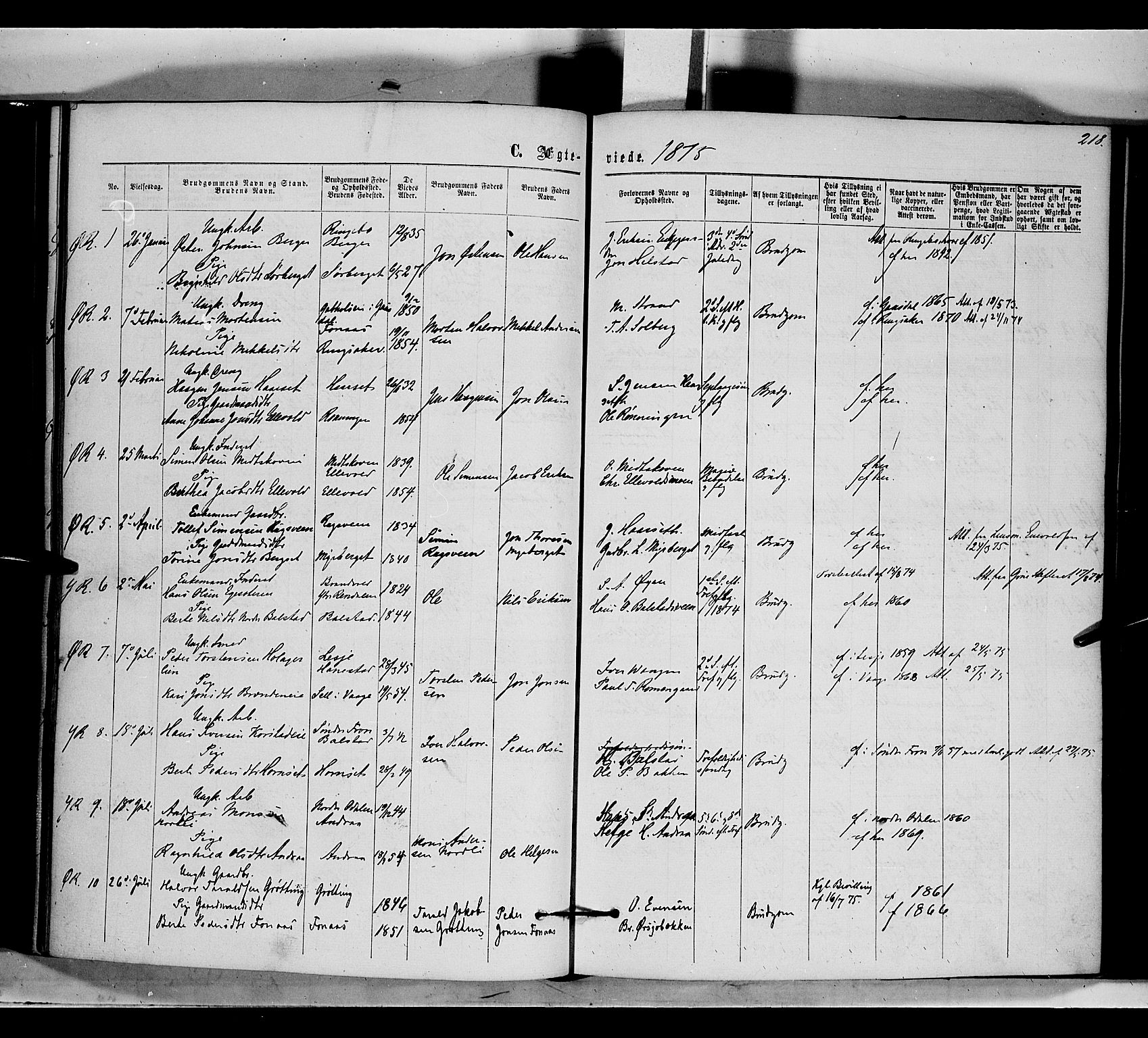 Rendalen prestekontor, SAH/PREST-054/H/Ha/Haa/L0006: Parish register (official) no. 6, 1867-1877, p. 218