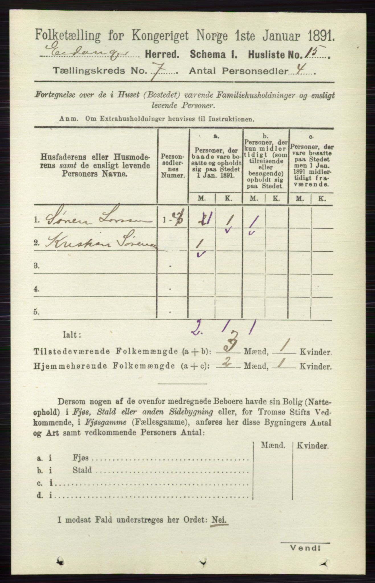 RA, 1891 census for 0813 Eidanger, 1891, p. 2741