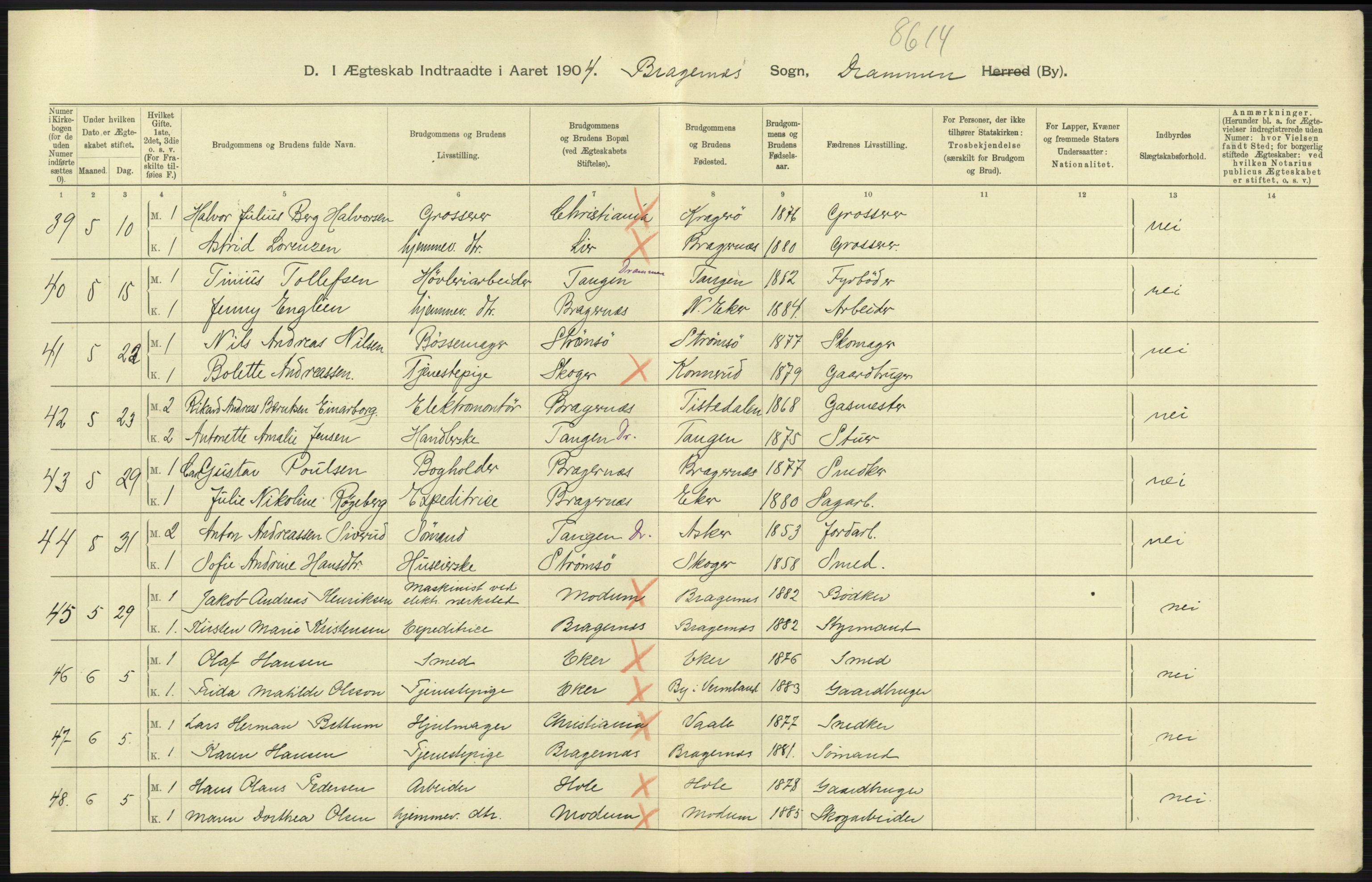 Statistisk sentralbyrå, Sosiodemografiske emner, Befolkning, AV/RA-S-2228/D/Df/Dfa/Dfab/L0007: Buskerud amt: Fødte, gifte, døde, 1904, p. 639