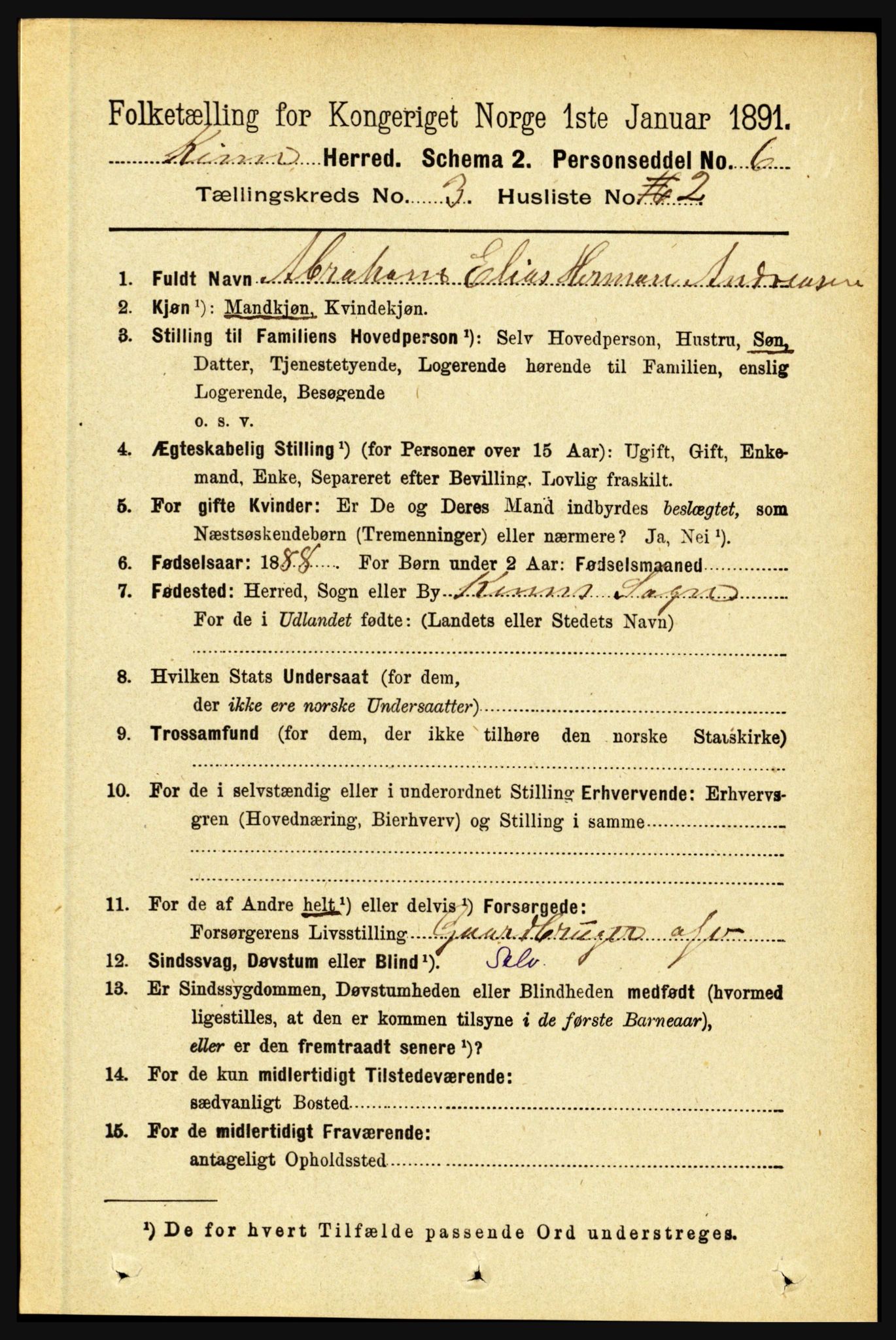 RA, 1891 census for 1437 Kinn, 1891, p. 952