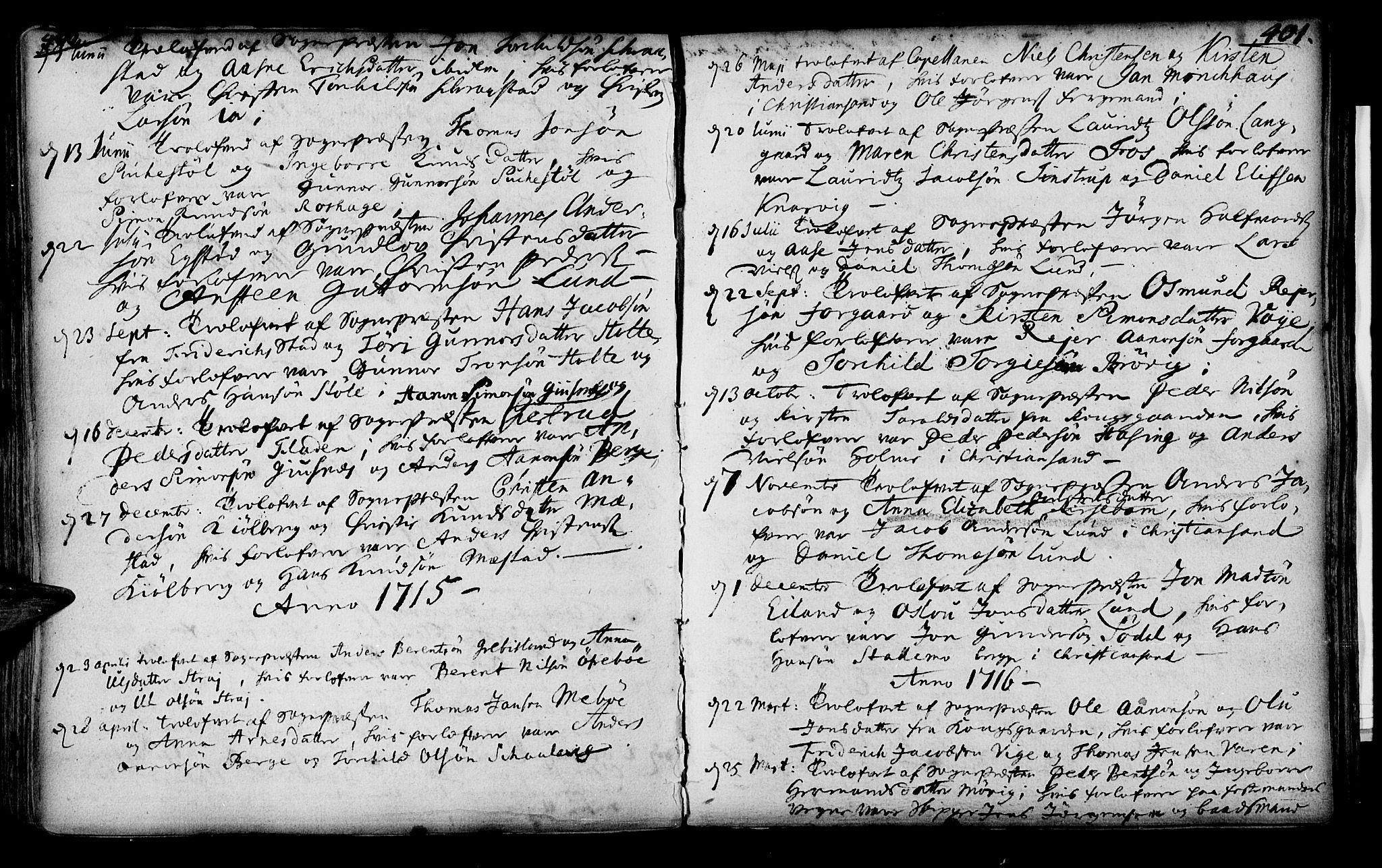 Oddernes sokneprestkontor, SAK/1111-0033/F/Fa/Faa/L0001: Parish register (official) no. A 1, 1692-1718, p. 400-401