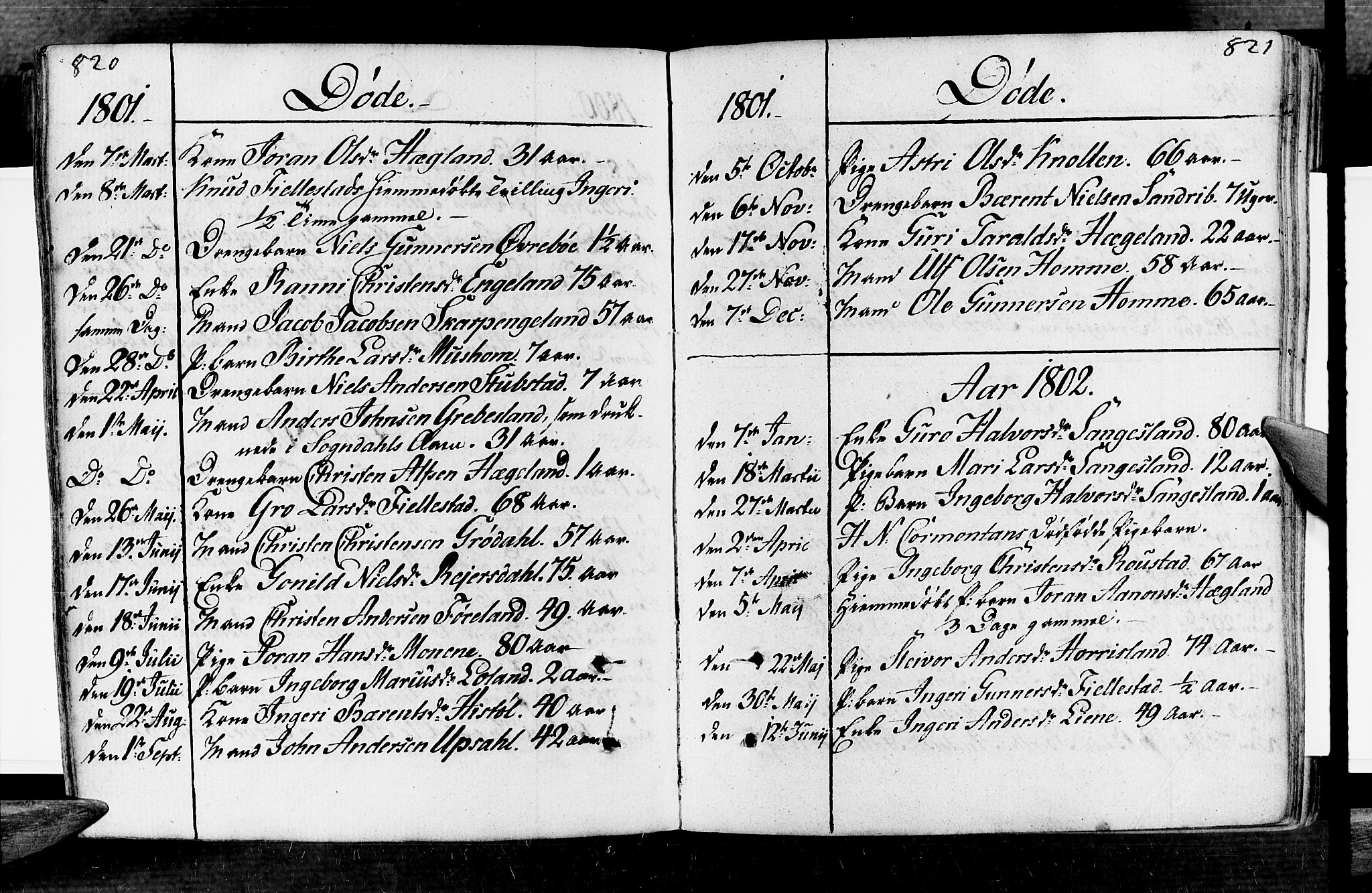 Vennesla sokneprestkontor, SAK/1111-0045/Fa/Fac/L0002: Parish register (official) no. A 2, 1785-1834, p. 820-821