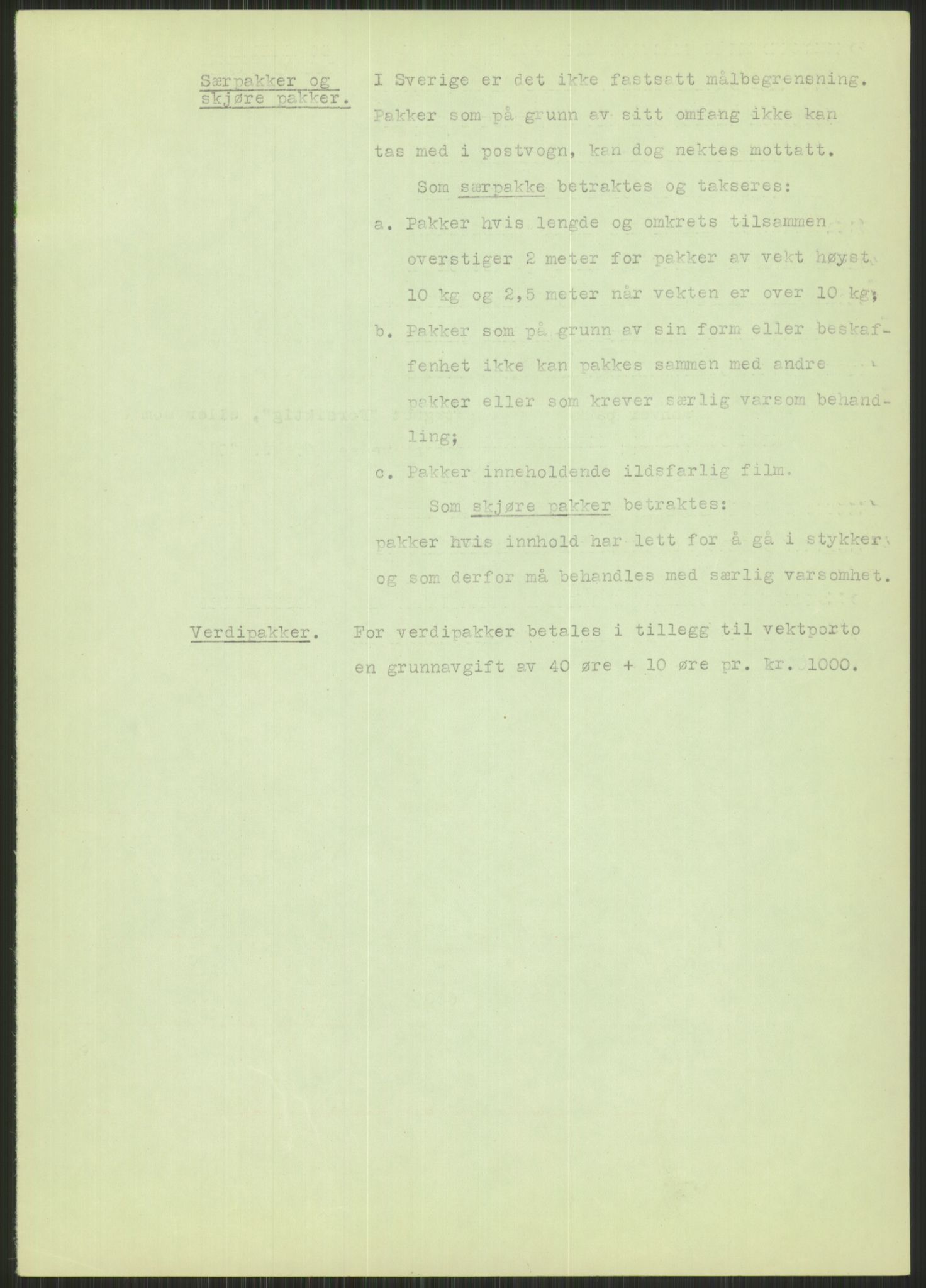 Poststyret, Statistikkontoret (D), AV/RA-S-4658/D/L0043/0003: Alment om postsendinger / Porto og avgifter. Pakkepost, 1929-1955, p. 629