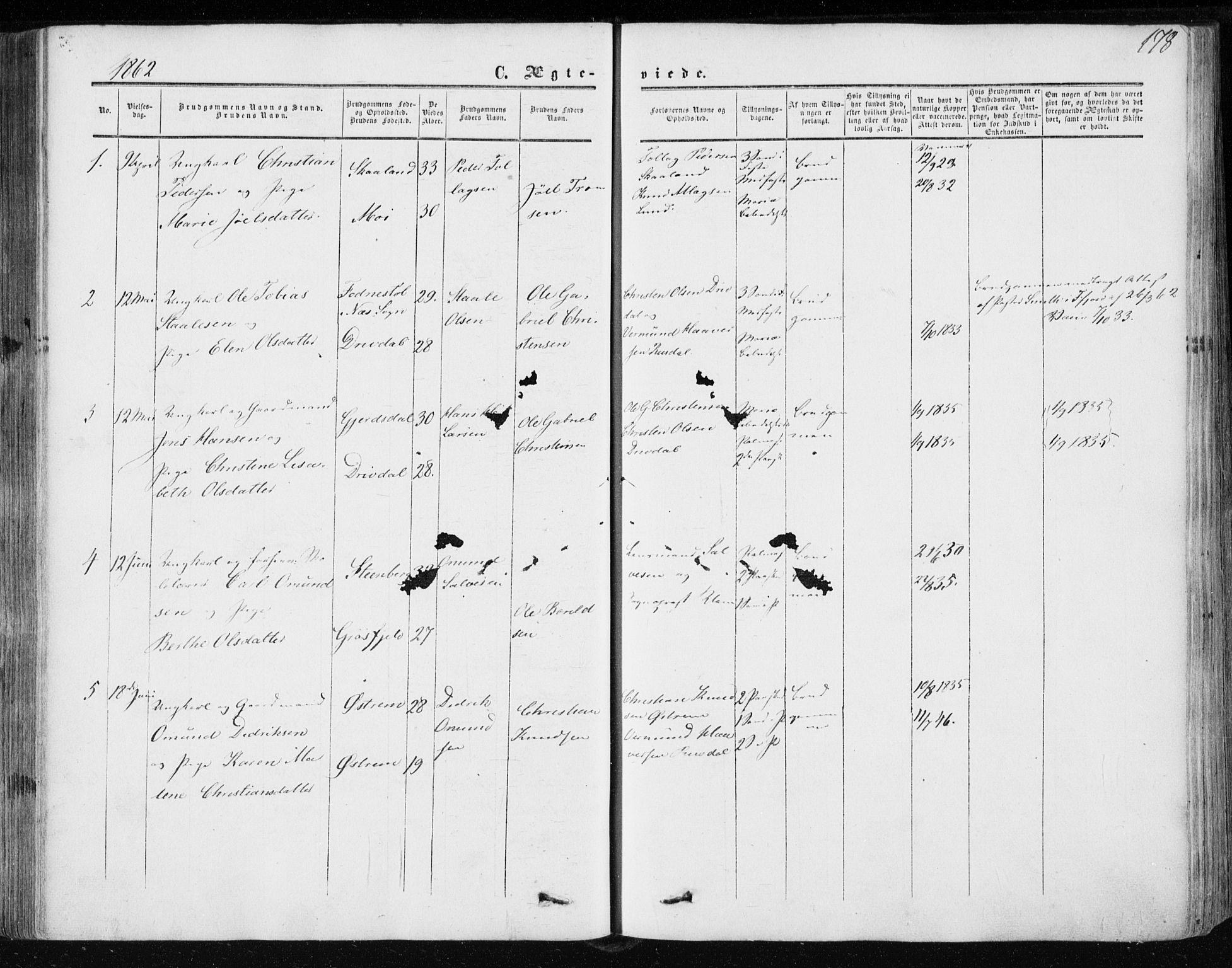 Lund sokneprestkontor, AV/SAST-A-101809/S06/L0009: Parish register (official) no. A 8, 1853-1877, p. 178