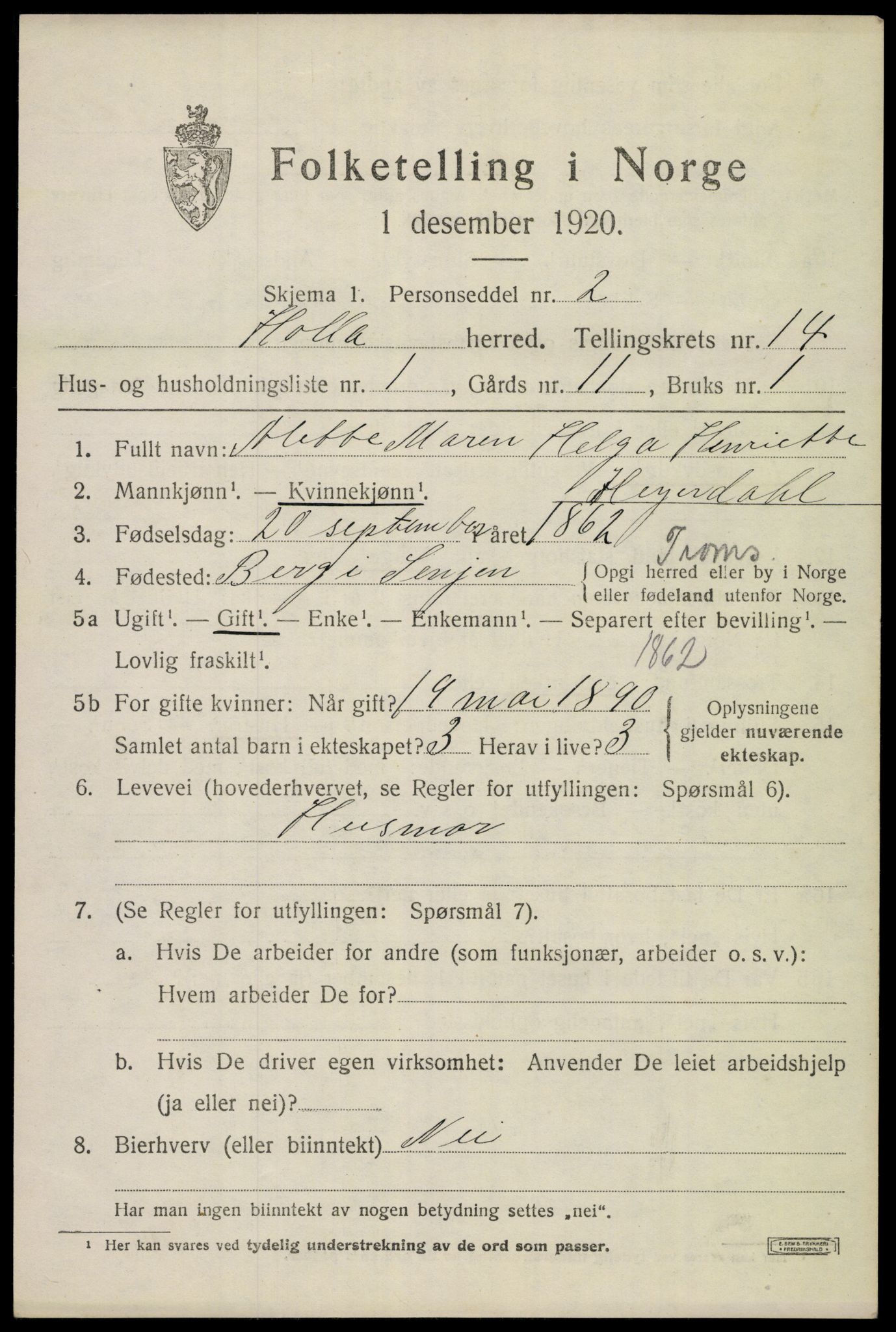 SAKO, 1920 census for Holla, 1920, p. 8015