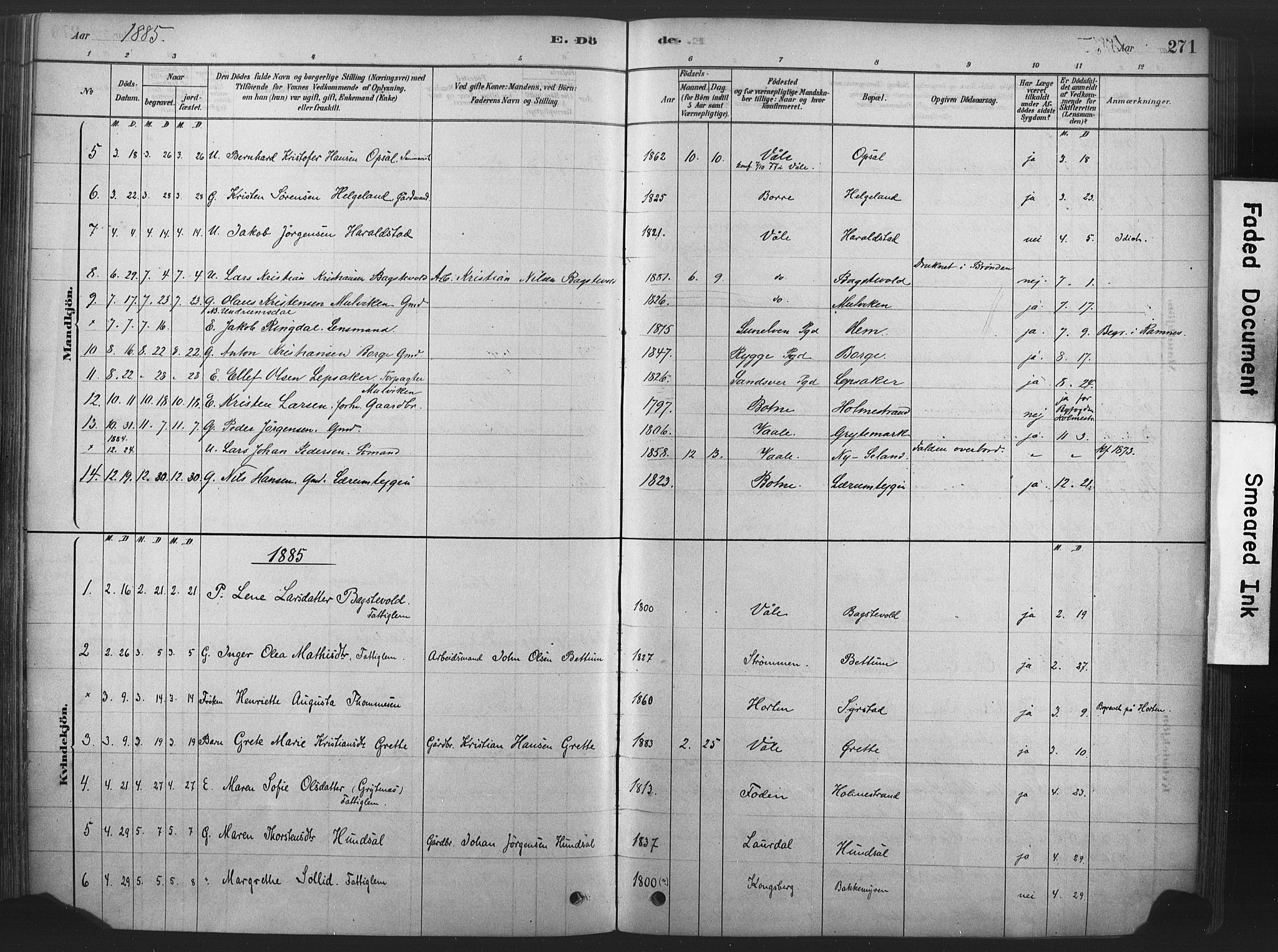 Våle kirkebøker, SAKO/A-334/F/Fa/L0011: Parish register (official) no. I 11, 1878-1906, p. 271