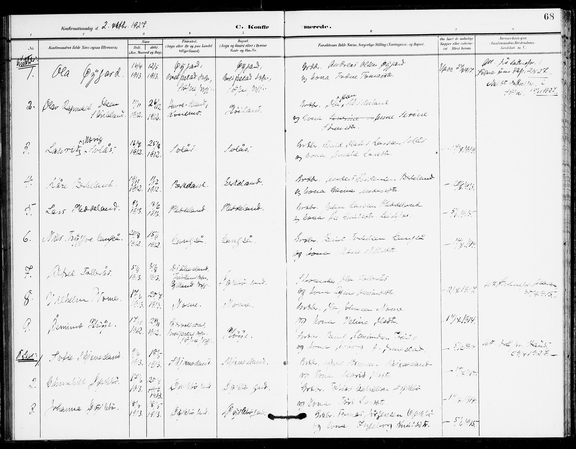 Holum sokneprestkontor, SAK/1111-0022/F/Fa/Fac/L0005: Parish register (official) no. A 5, 1908-1930, p. 68
