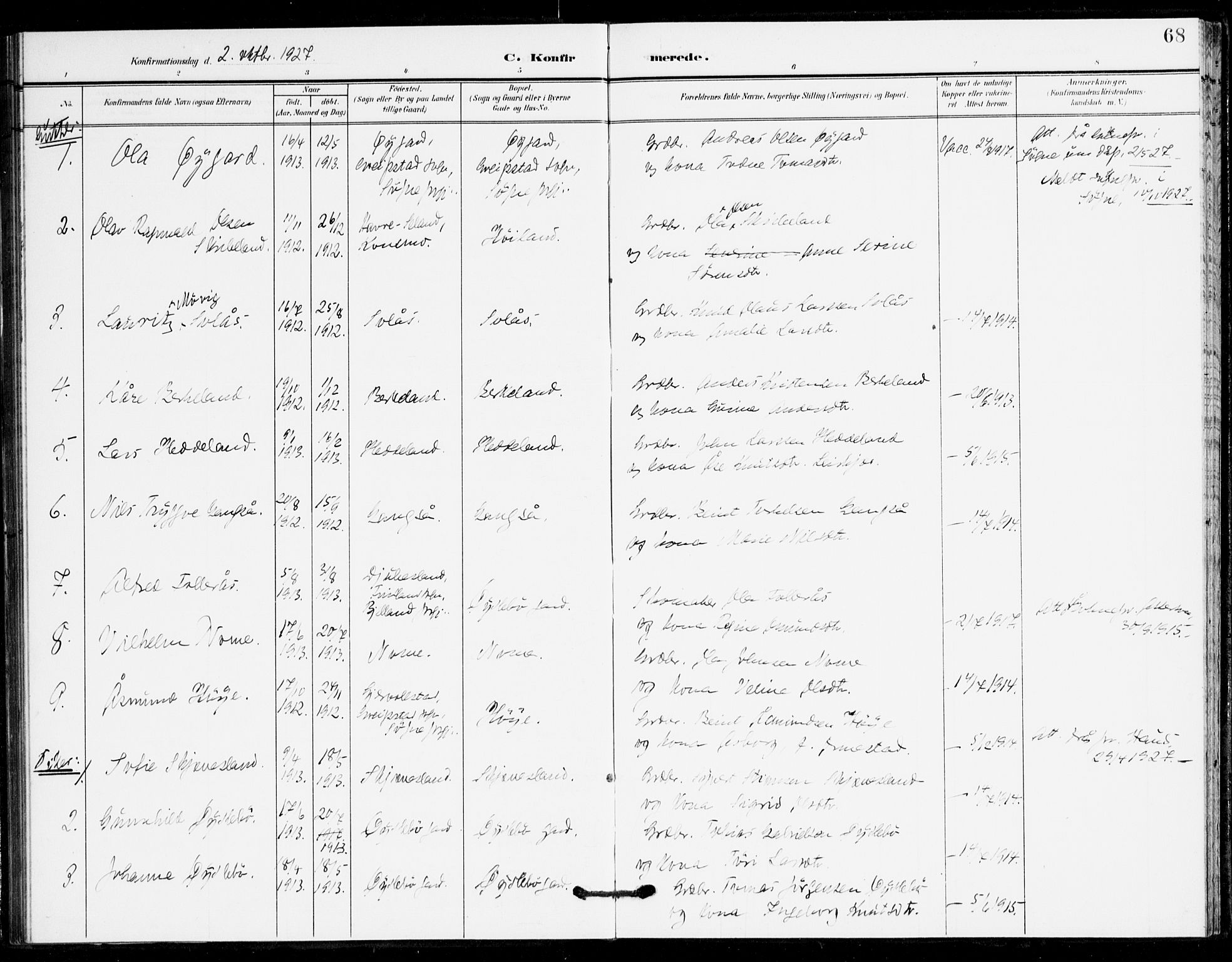 Holum sokneprestkontor, AV/SAK-1111-0022/F/Fa/Fac/L0005: Parish register (official) no. A 5, 1908-1930, p. 68