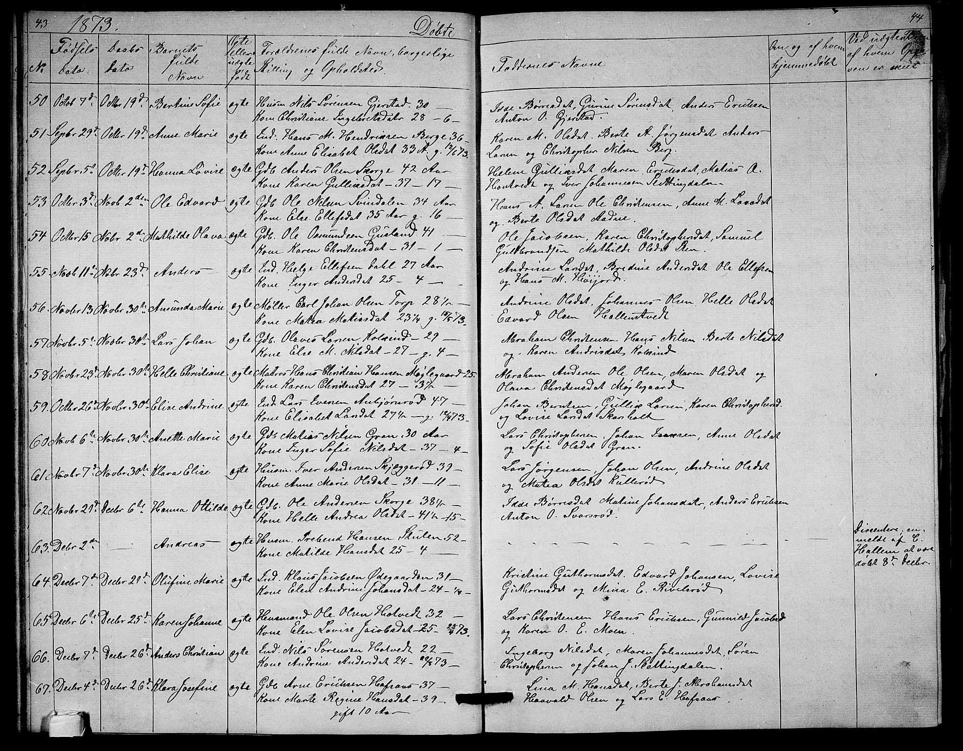 Andebu kirkebøker, AV/SAKO-A-336/G/Ga/L0004: Parish register (copy) no. I 4, 1868-1882, p. 43-44