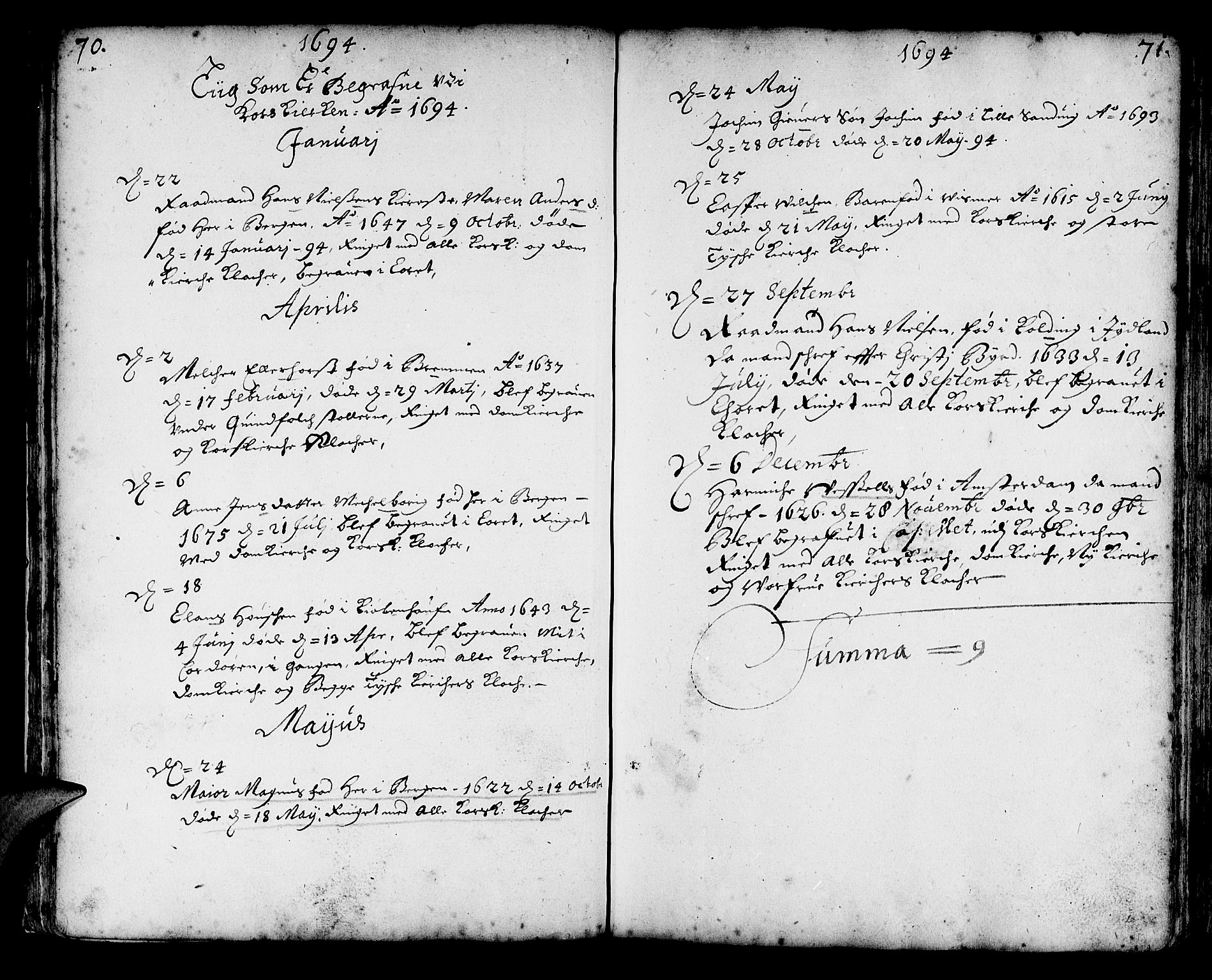 Korskirken sokneprestembete, SAB/A-76101/H/Haa/L0010: Parish register (official) no. A 10, 1688-1703, p. 70-71