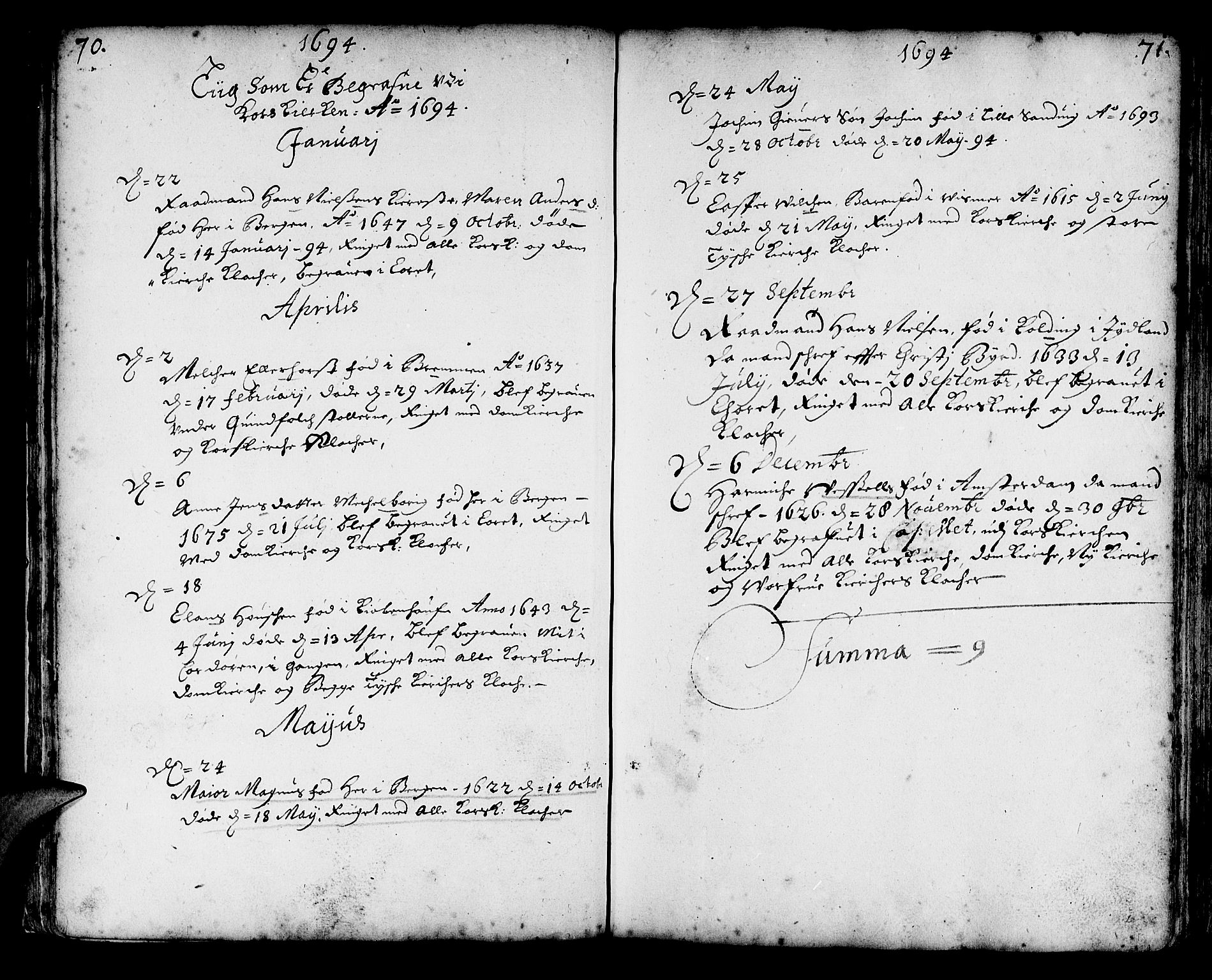 Korskirken sokneprestembete, AV/SAB-A-76101/H/Haa/L0010: Parish register (official) no. A 10, 1688-1703, p. 70-71