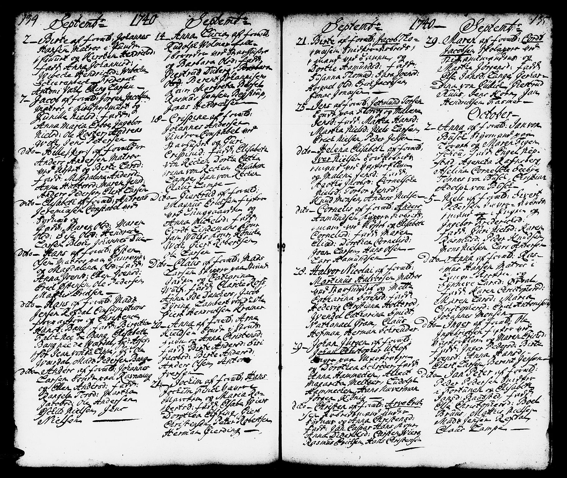 Domkirken sokneprestembete, AV/SAB-A-74801/H/Haa/L0002: Parish register (official) no. A 2, 1733-1750, p. 134-135