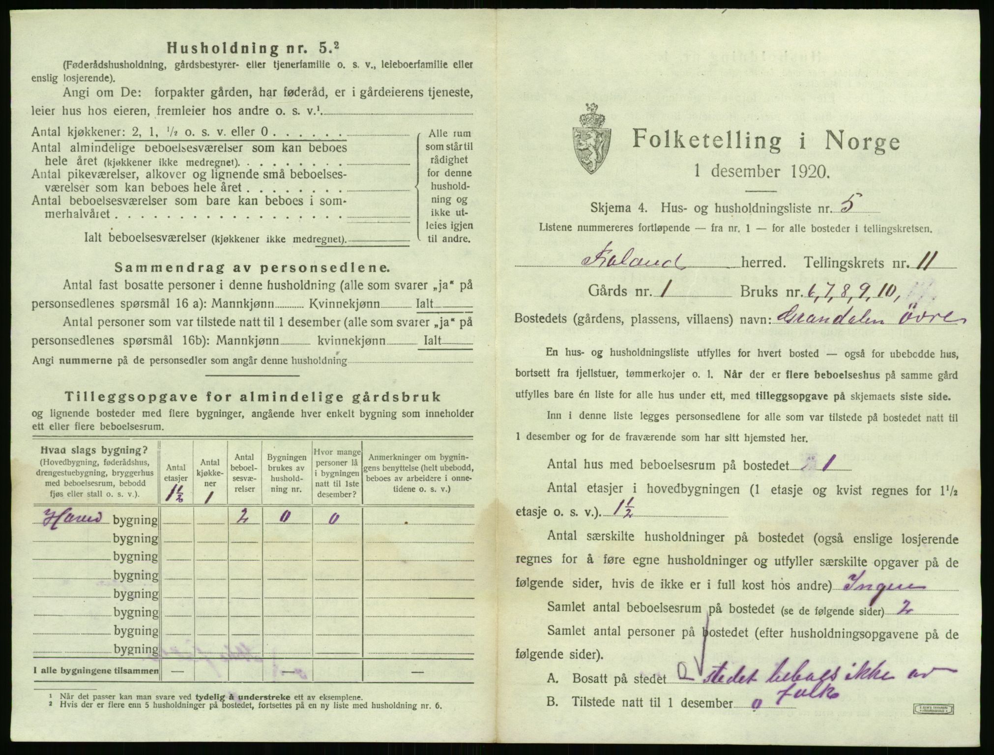 SAK, 1920 census for Froland, 1920, p. 909