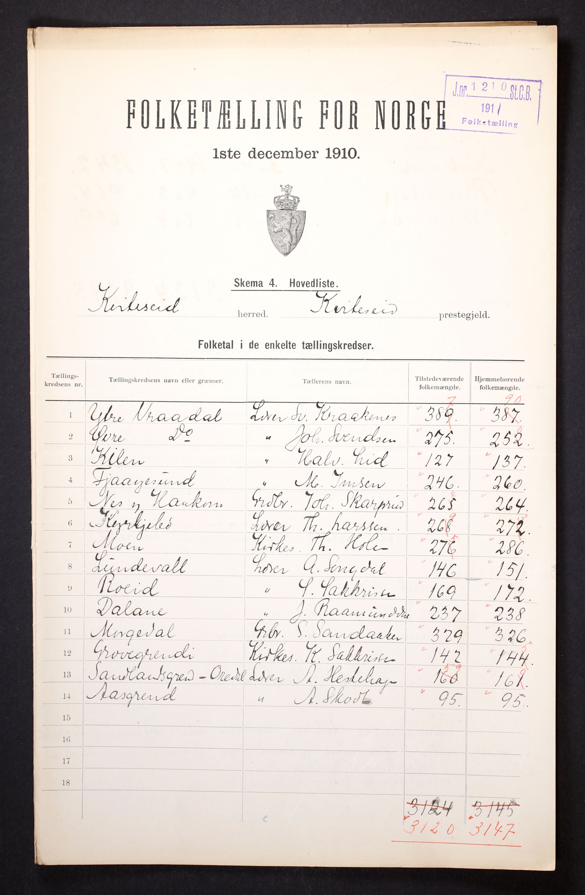 RA, 1910 census for Kviteseid, 1910, p. 2
