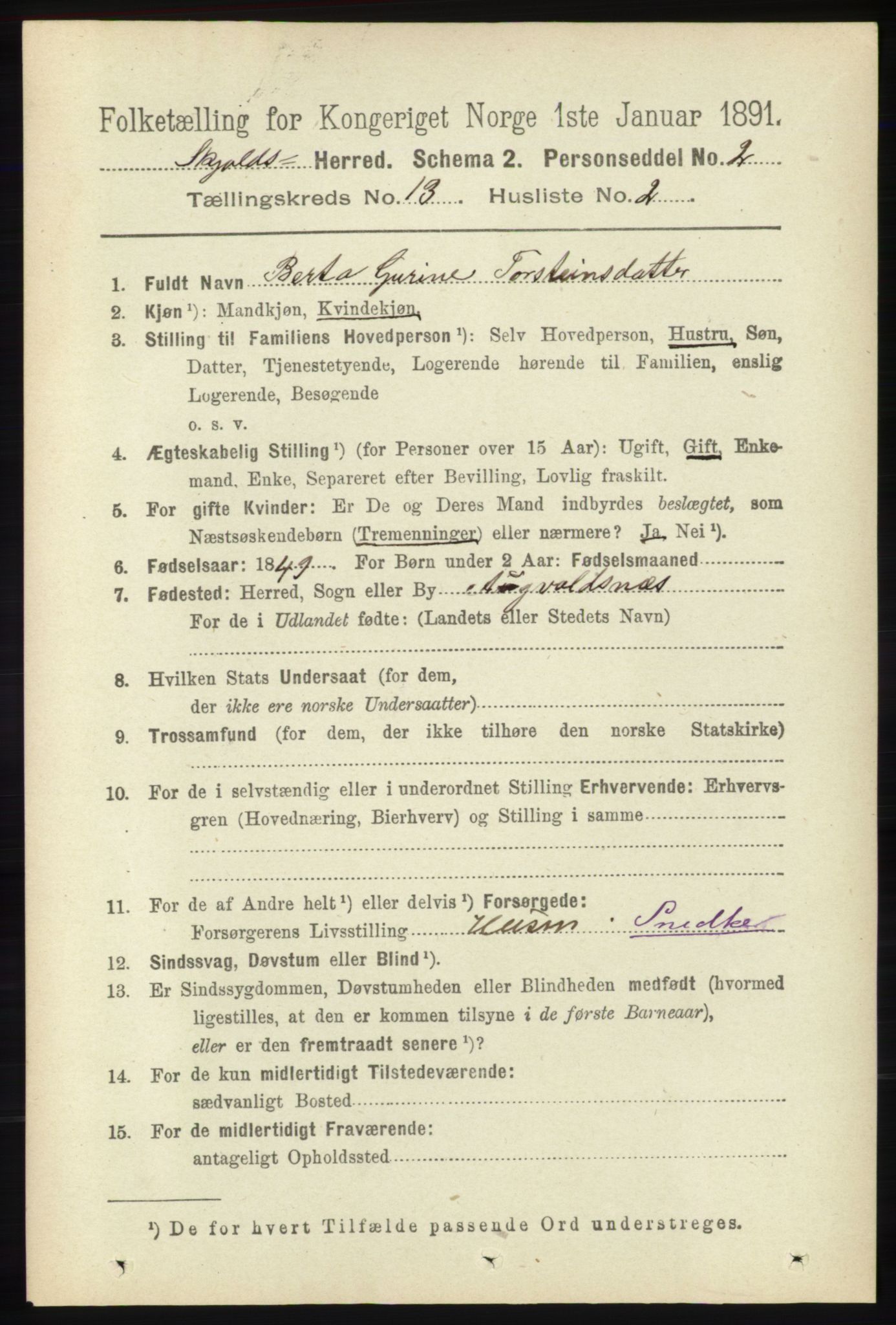 RA, 1891 census for 1154 Skjold, 1891, p. 2408