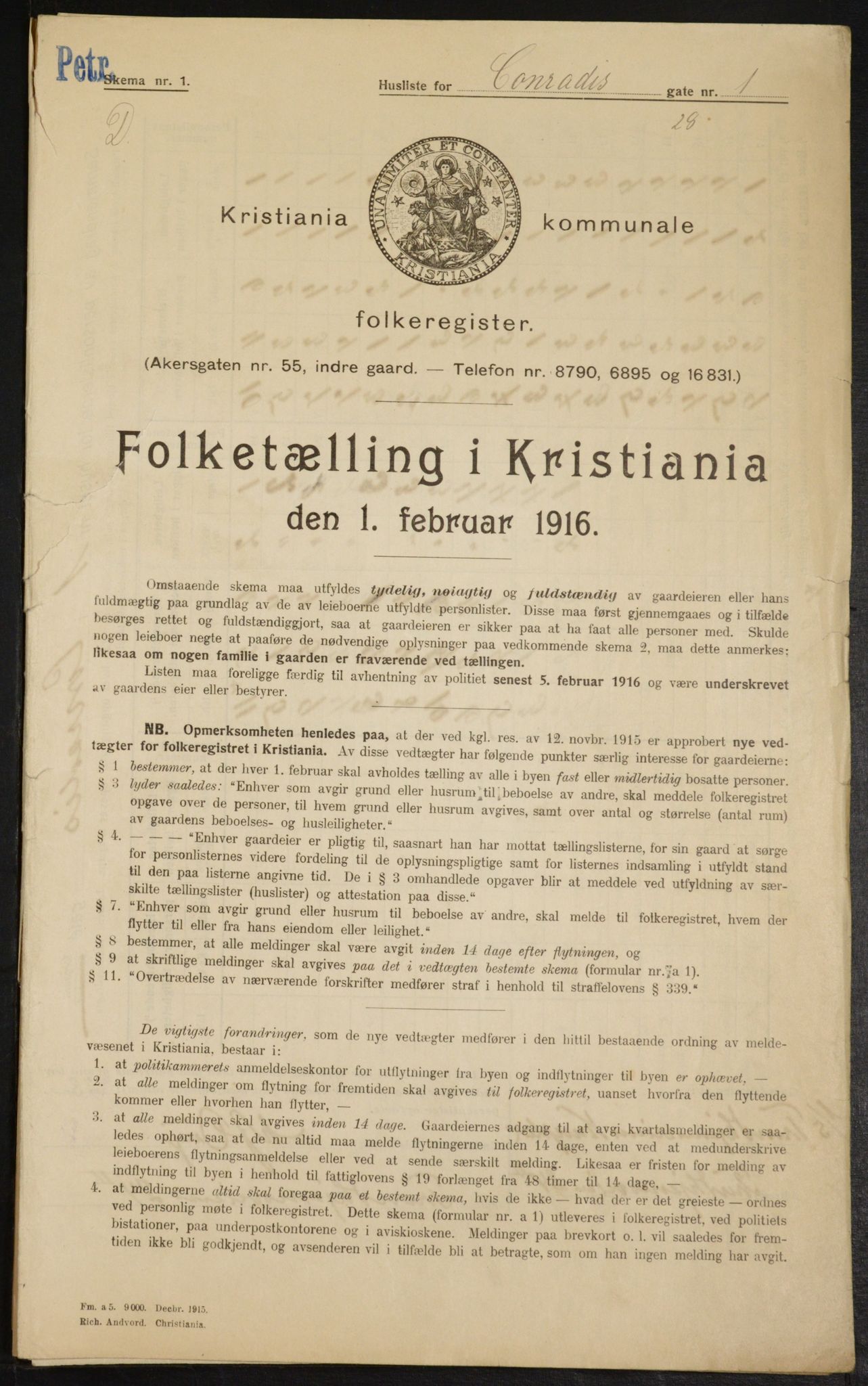 OBA, Municipal Census 1916 for Kristiania, 1916, p. 13336