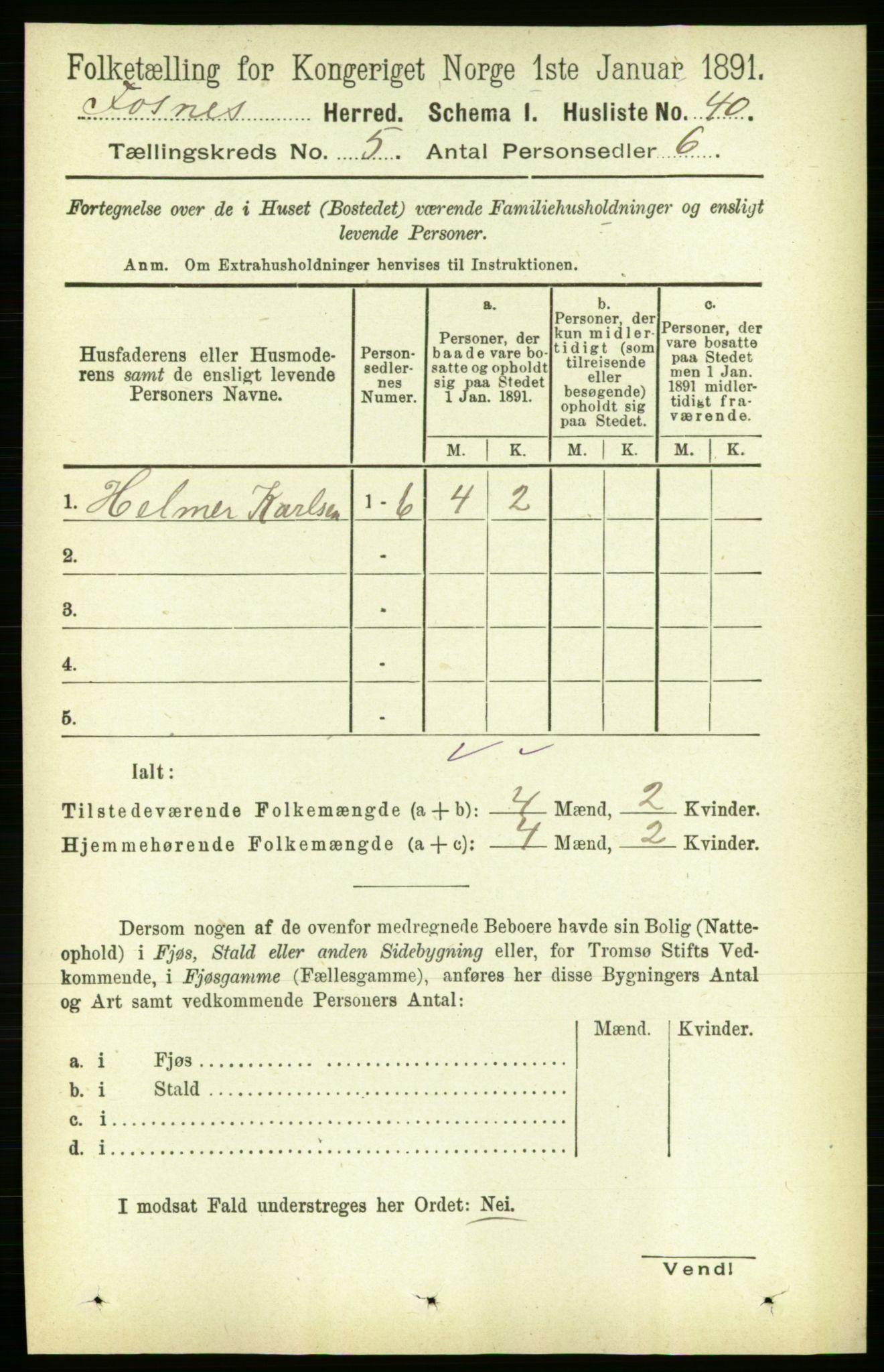 RA, 1891 census for 1748 Fosnes, 1891, p. 1932
