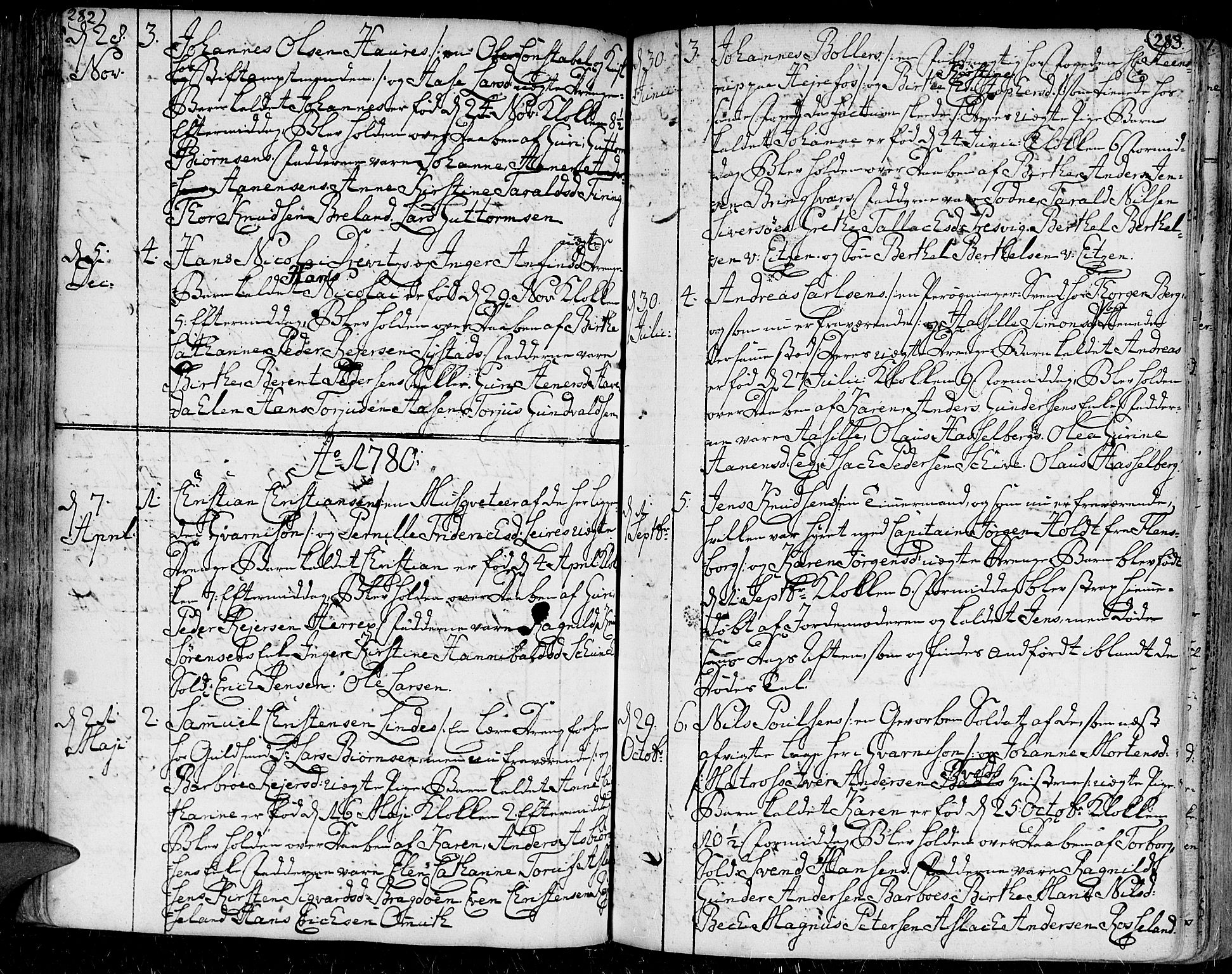 Kristiansand domprosti, SAK/1112-0006/F/Fa/L0001: Parish register (official) no. A 1, 1734-1793, p. 282-283