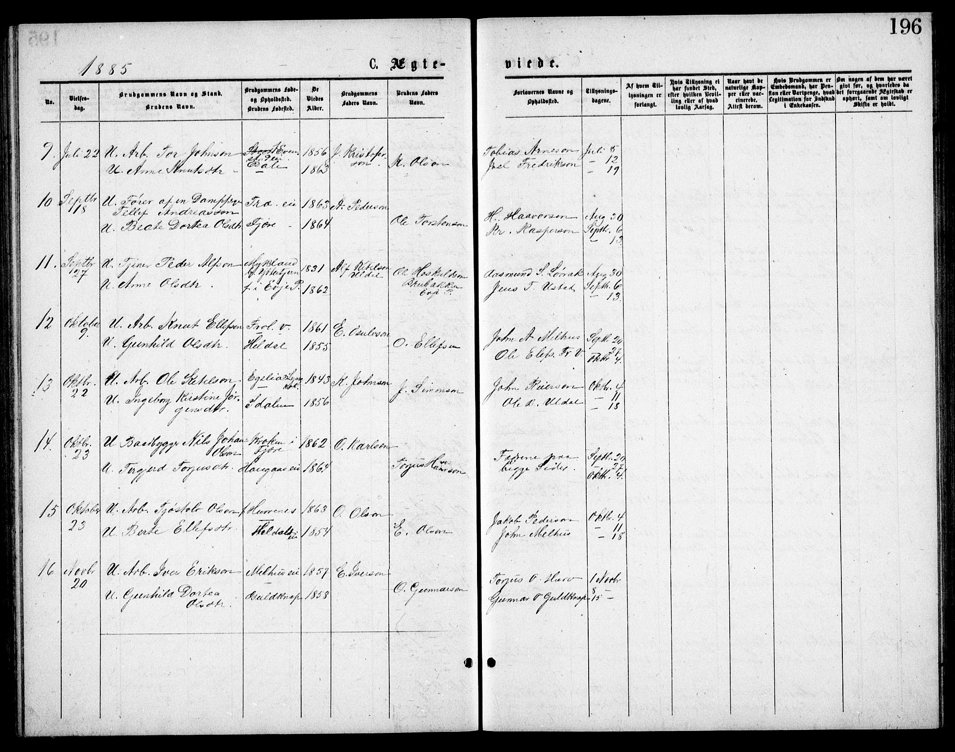 Froland sokneprestkontor, AV/SAK-1111-0013/F/Fb/L0009: Parish register (copy) no. B 9, 1875-1893, p. 196