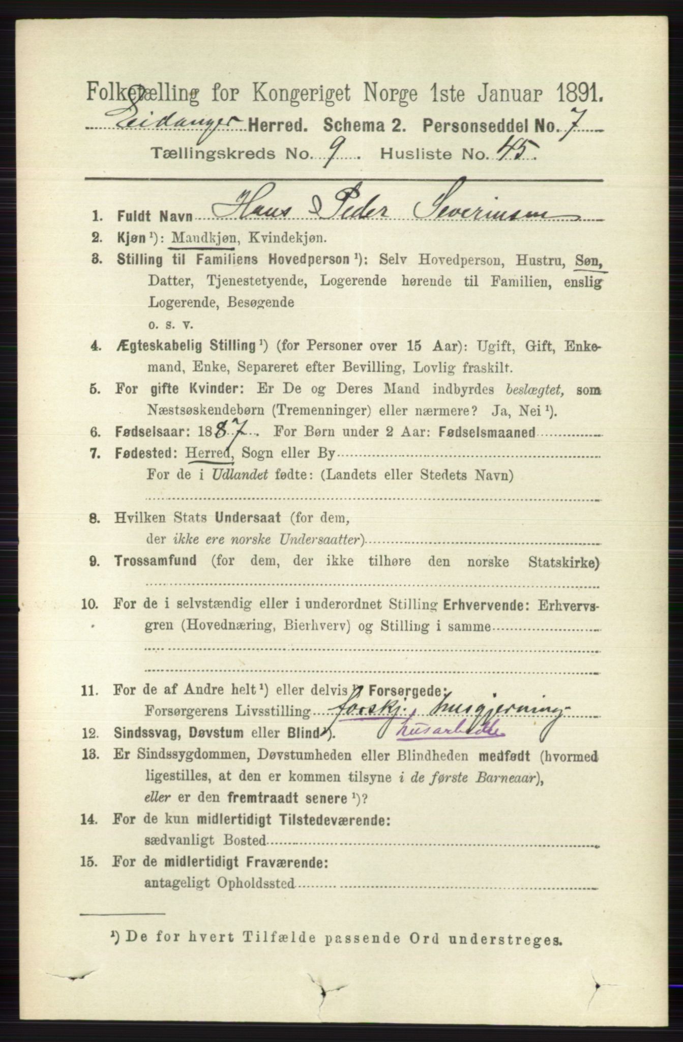 RA, 1891 census for 0813 Eidanger, 1891, p. 3876