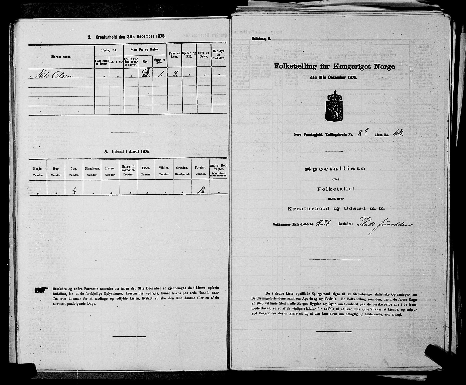 SAKO, 1875 census for 0633P Nore, 1875, p. 1009