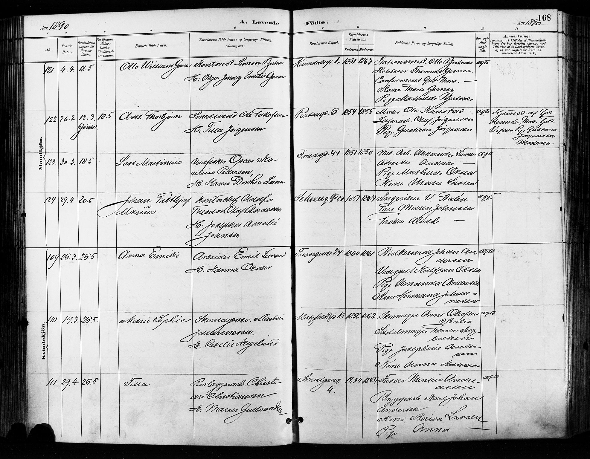 Grønland prestekontor Kirkebøker, SAO/A-10848/F/Fa/L0009: Parish register (official) no. 9, 1888-1893, p. 168