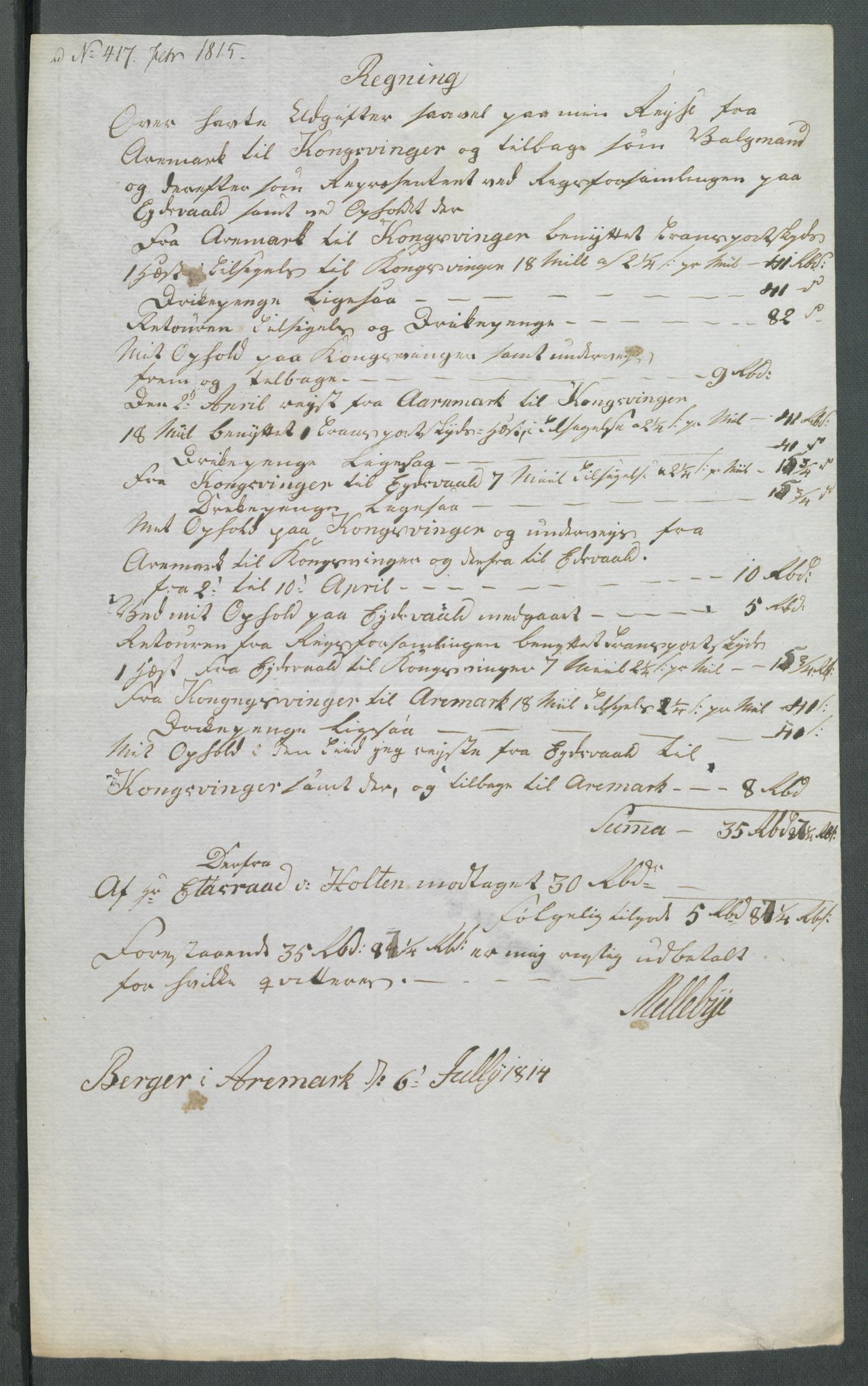 5. departement for finans-, handels- og tollfaget, AV/RA-S-3893/C/Cb/L0014: Regninger fra Riksforsamlingens deputerede, 1814, p. 100