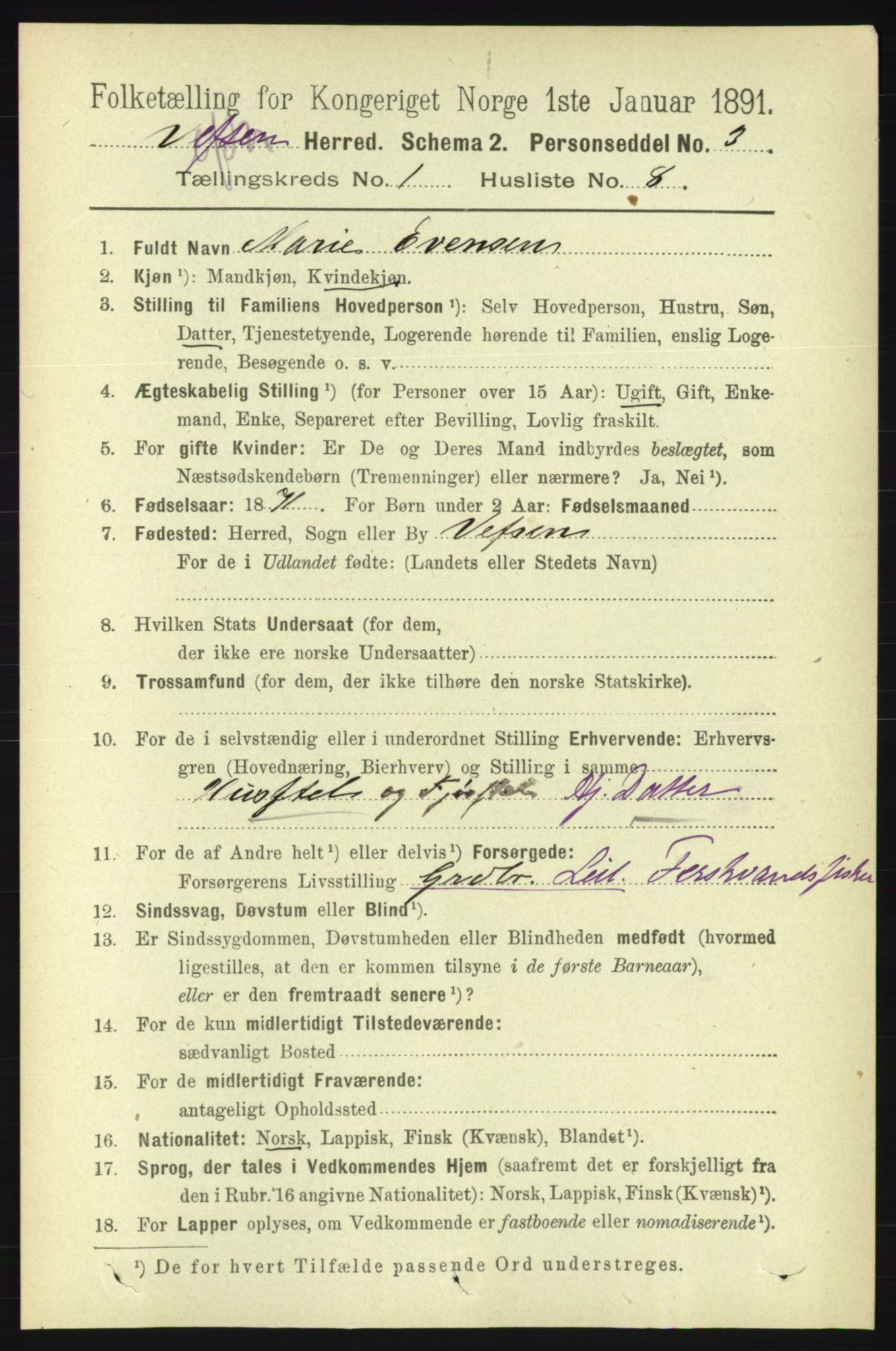 RA, 1891 census for 1824 Vefsn, 1891, p. 138