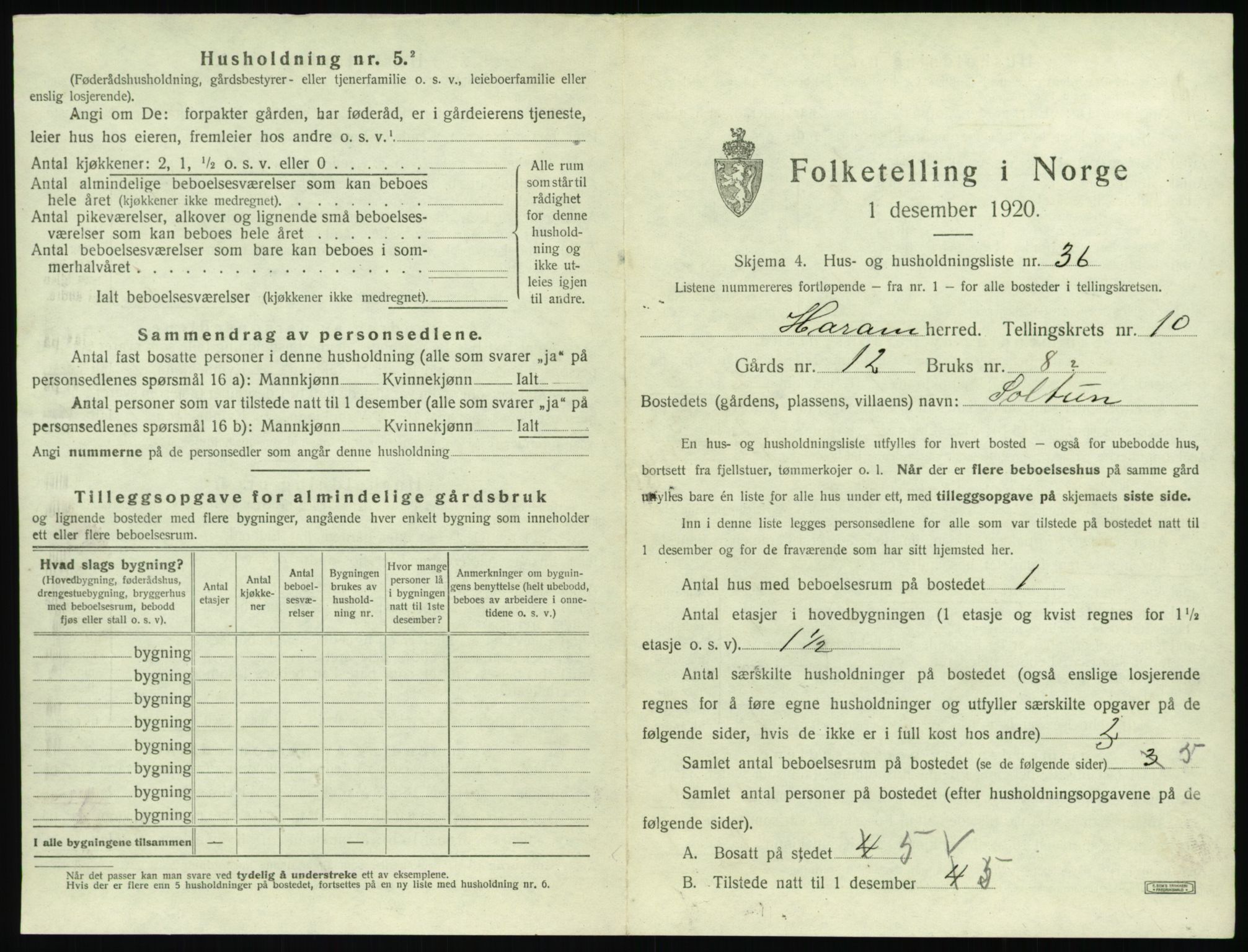 SAT, 1920 census for Haram, 1920, p. 743