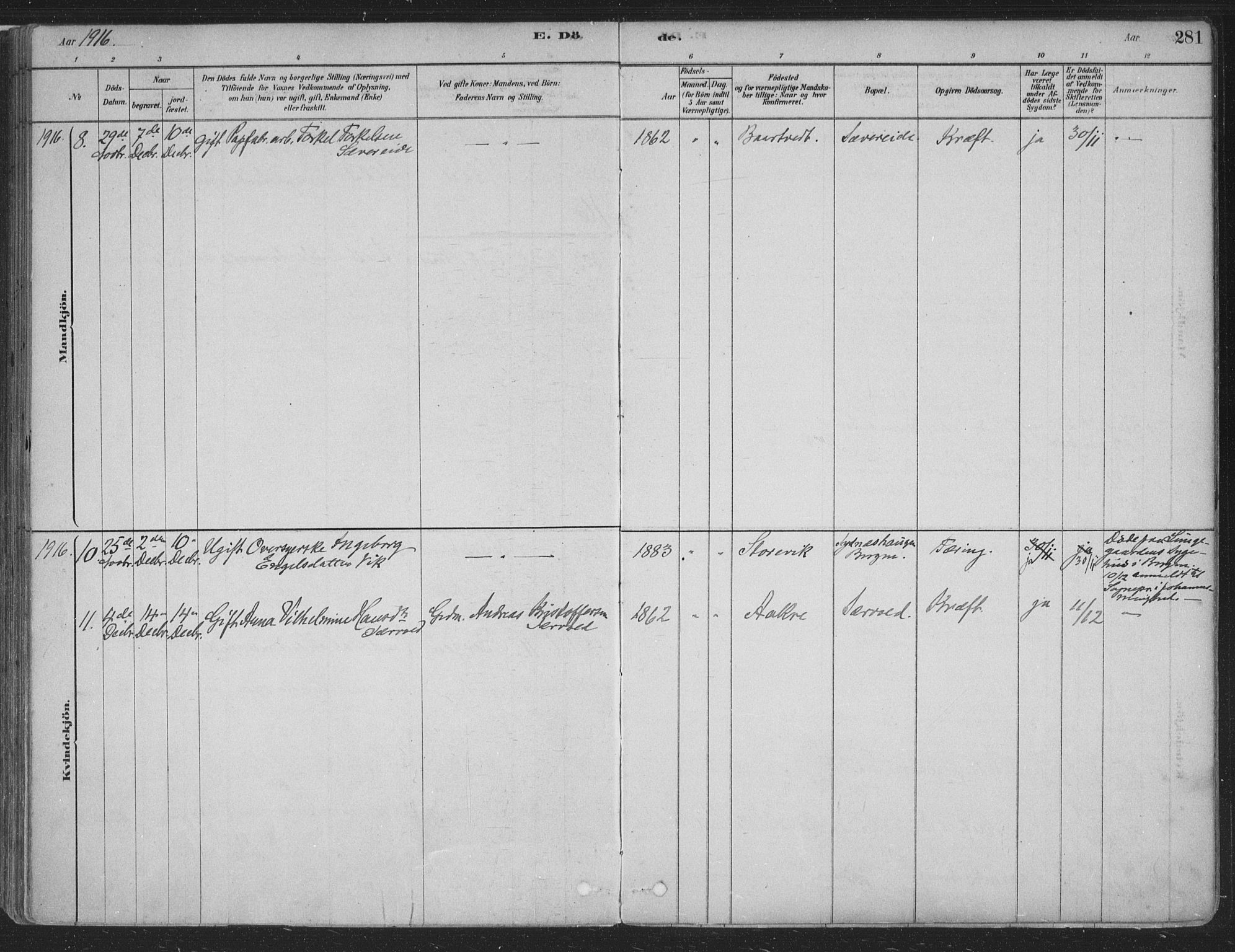 Fusa sokneprestembete, SAB/A-75401/H/Haa: Parish register (official) no. D 1, 1880-1938, p. 281