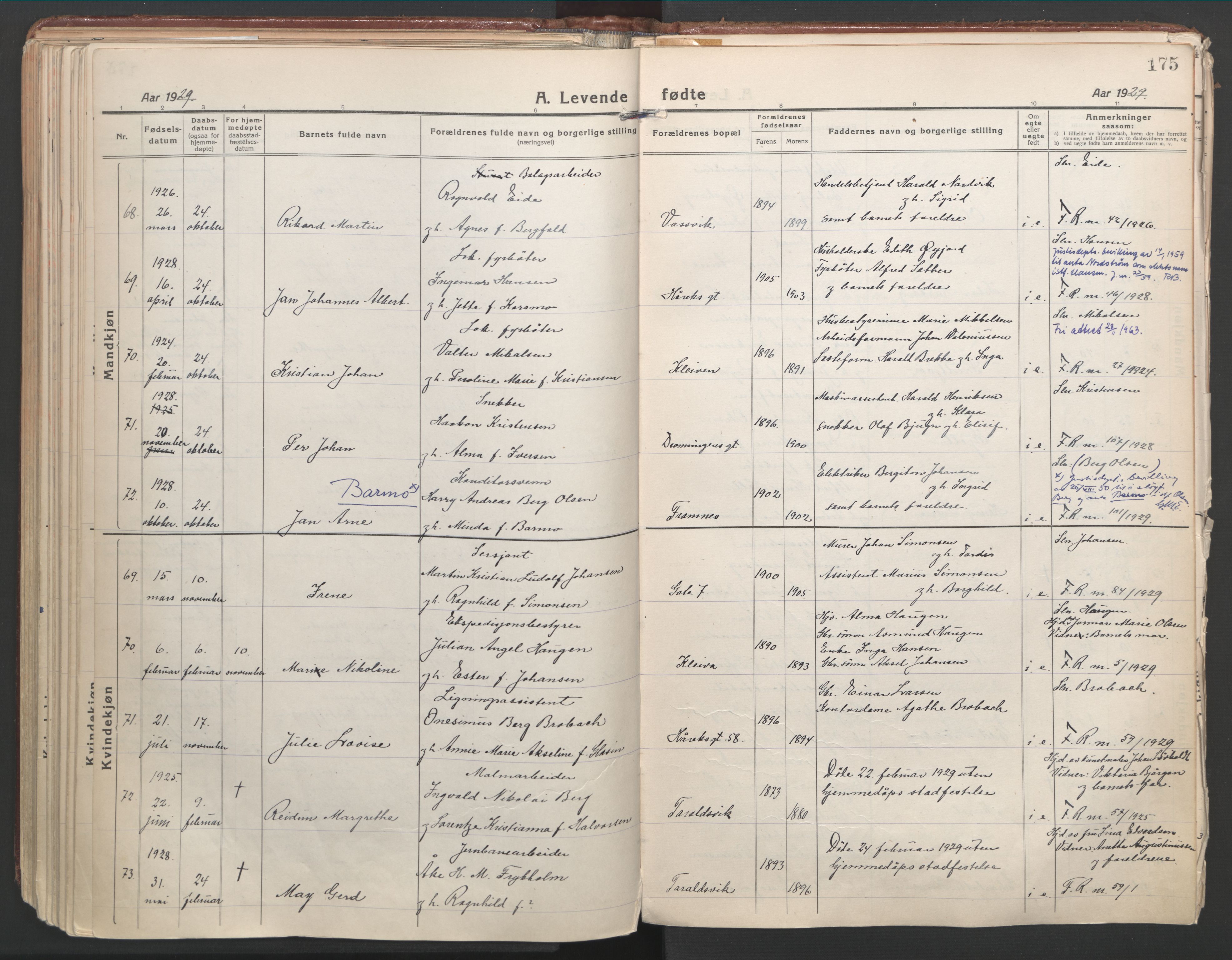 Ministerialprotokoller, klokkerbøker og fødselsregistre - Nordland, AV/SAT-A-1459/871/L1003: Parish register (official) no. 871A19, 1921-1930, p. 175