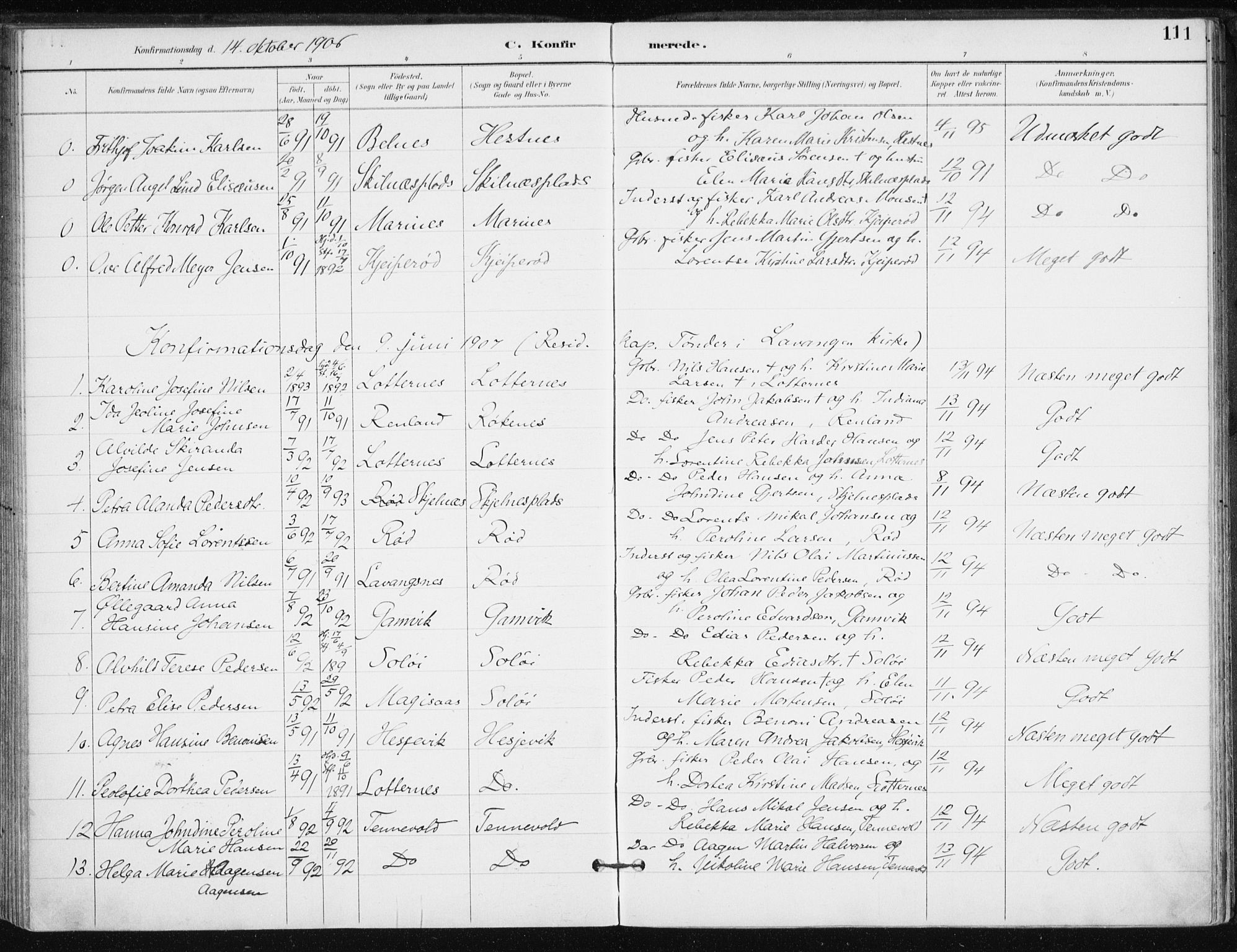 Salangen sokneprestembete, SATØ/S-1324/H/Ha/L0001kirke: Parish register (official) no. 1, 1893-1911, p. 111