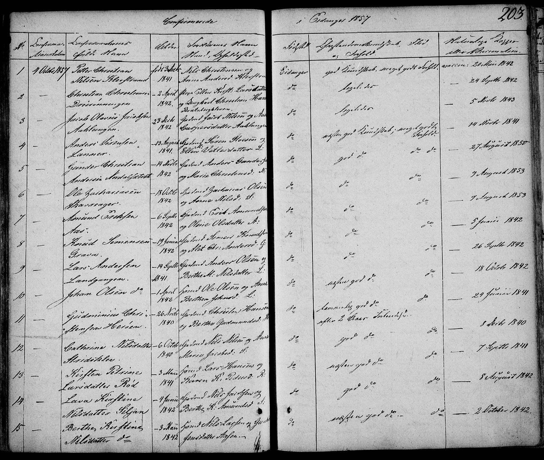 Eidanger kirkebøker, SAKO/A-261/F/Fa/L0008: Parish register (official) no. 8, 1831-1858, p. 203