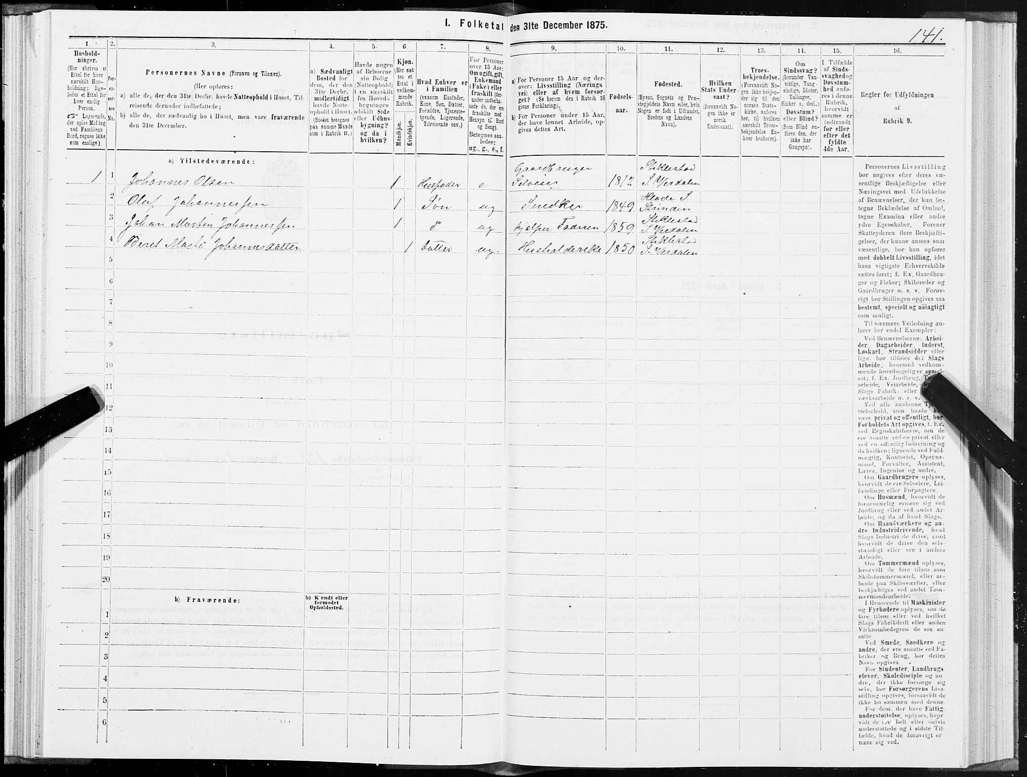 SAT, 1875 census for 1721P Verdal, 1875, p. 4141