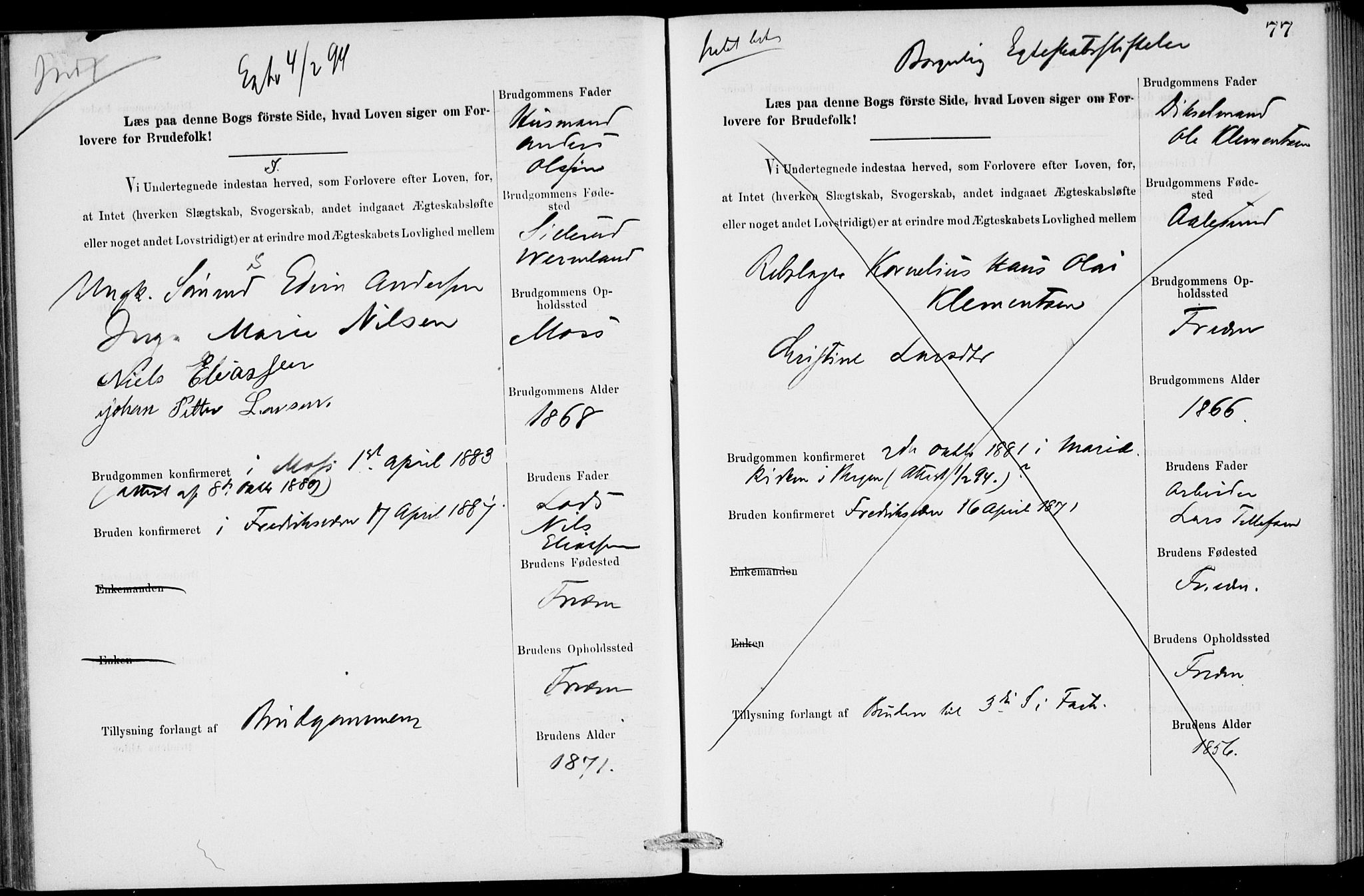 Stavern kirkebøker, AV/SAKO-A-318/H/Ha/L0001: Banns register no. 1, 1875-1918, p. 77