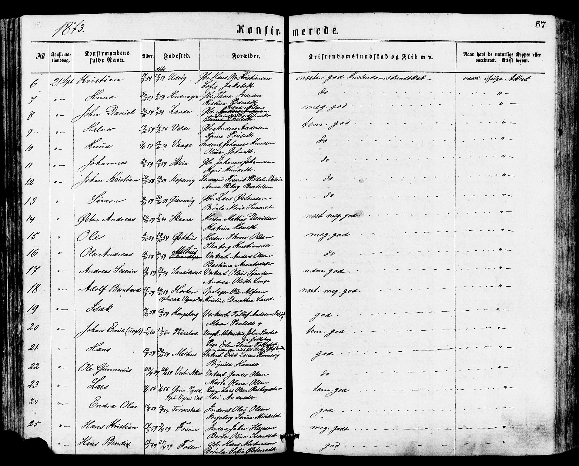 Avaldsnes sokneprestkontor, AV/SAST-A -101851/H/Ha/Haa/L0012: Parish register (official) no. A 12, 1865-1880, p. 57