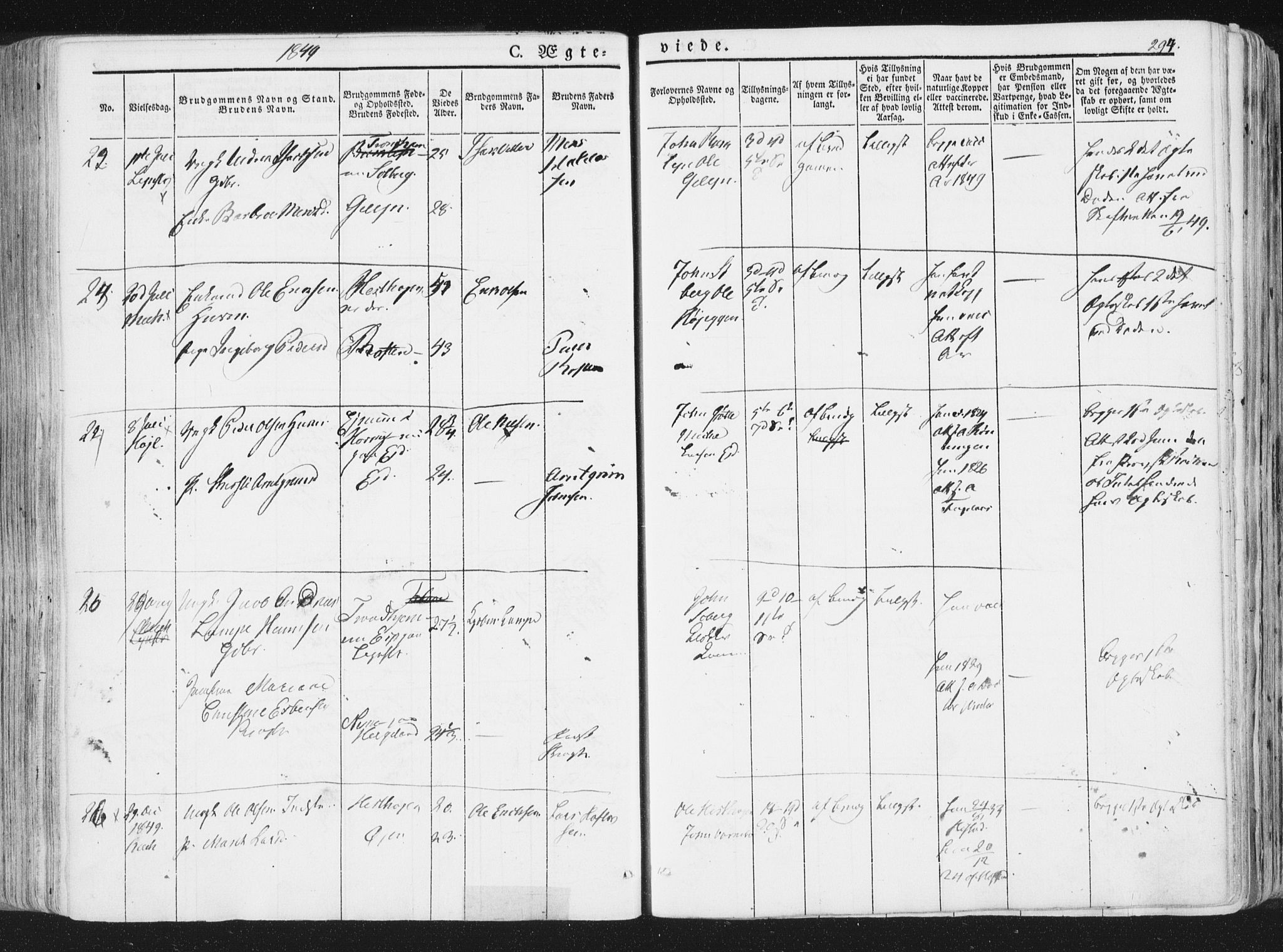 Ministerialprotokoller, klokkerbøker og fødselsregistre - Sør-Trøndelag, SAT/A-1456/691/L1074: Parish register (official) no. 691A06, 1842-1852, p. 294