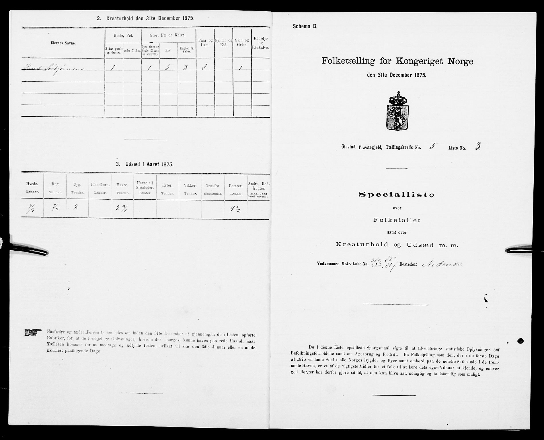 SAK, 1875 census for 0920P Øyestad, 1875, p. 608