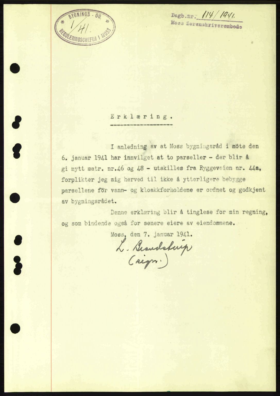 Moss sorenskriveri, SAO/A-10168: Mortgage book no. B10, 1940-1941, Diary no: : 114/1941