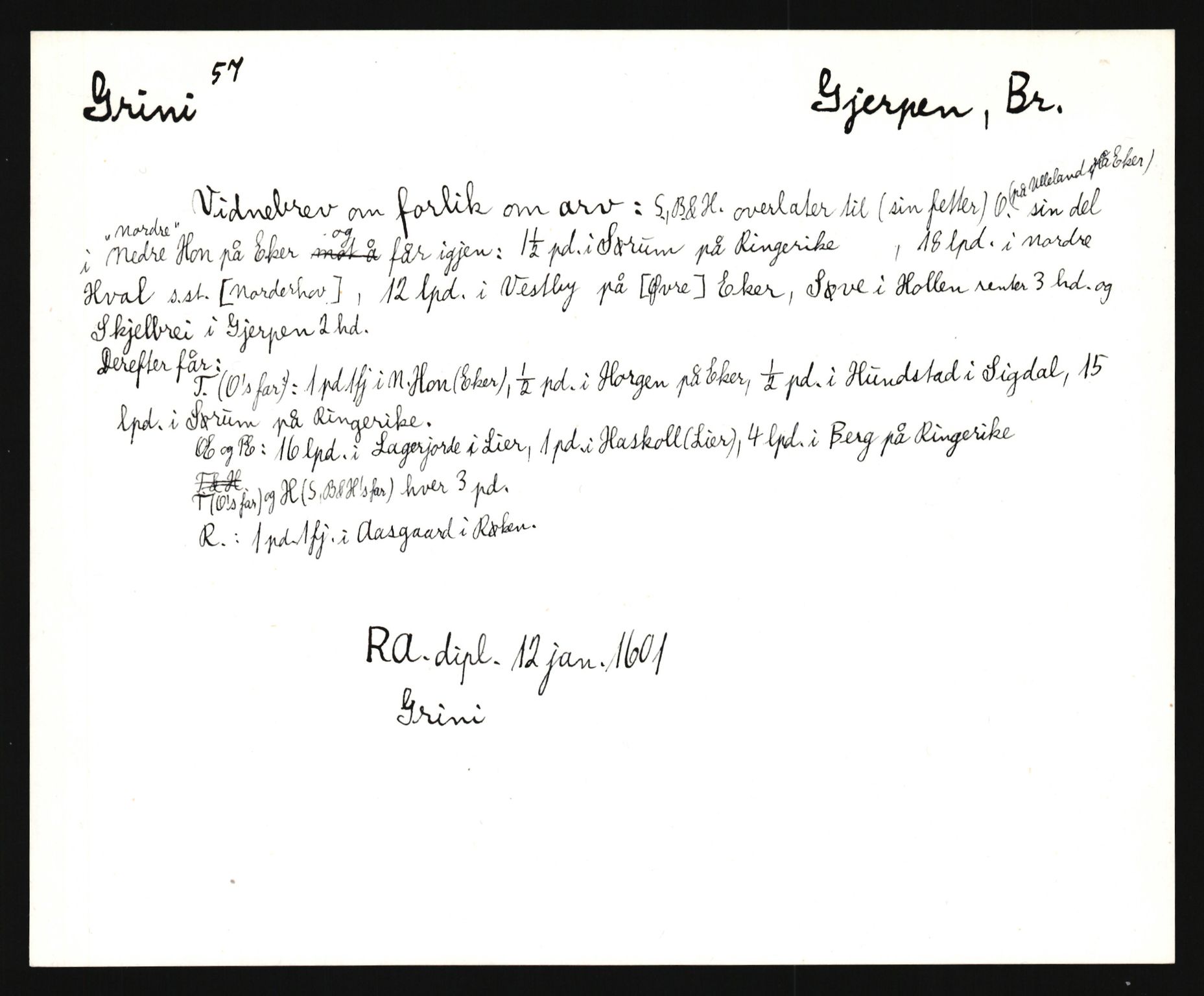 Riksarkivets diplomsamling, AV/RA-EA-5965/F35/F35e/L0020: Registreringssedler Telemark 1, 1400-1700, p. 253