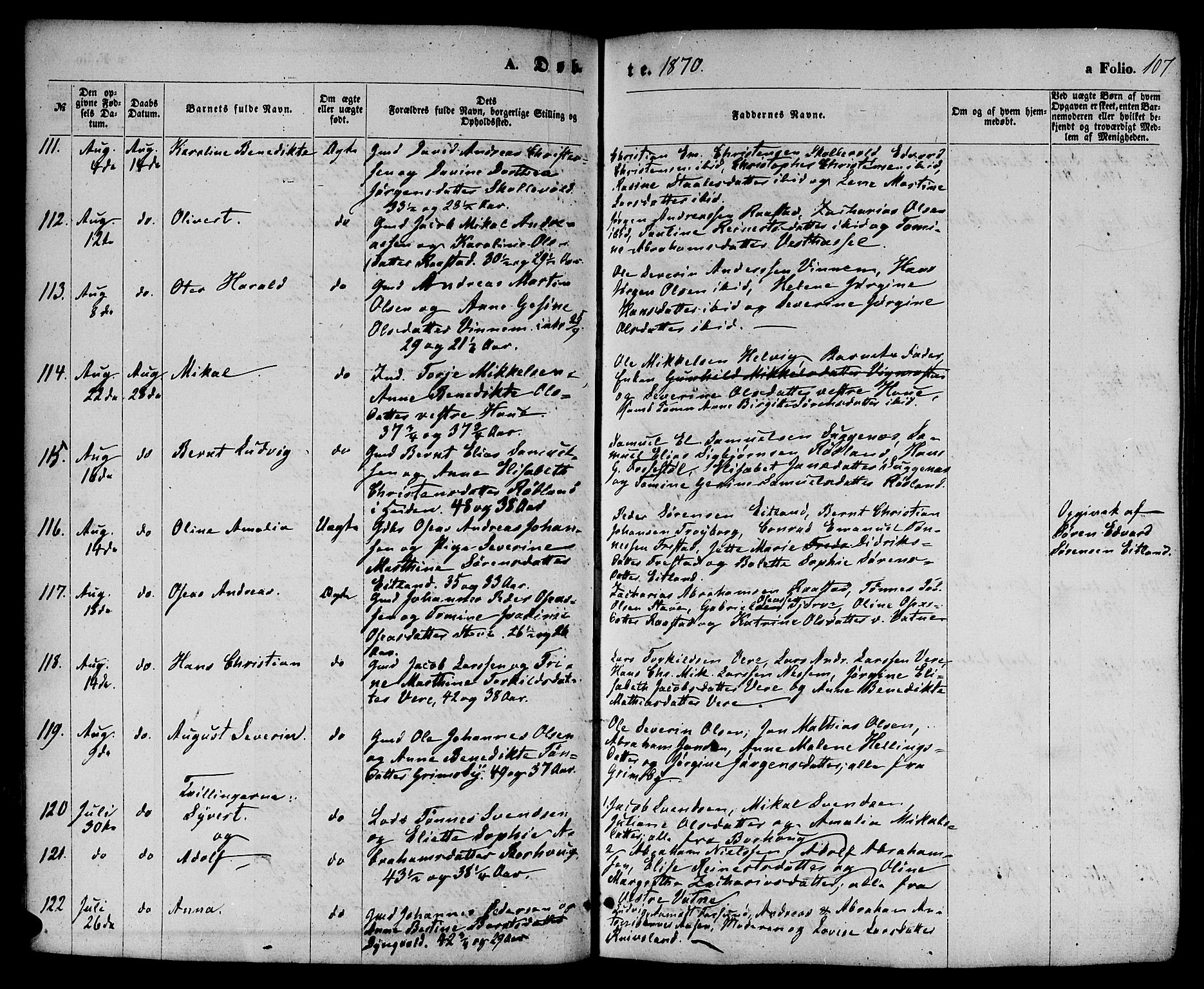 Lista sokneprestkontor, AV/SAK-1111-0027/F/Fb/L0003: Parish register (copy) no. B 3, 1862-1877, p. 107