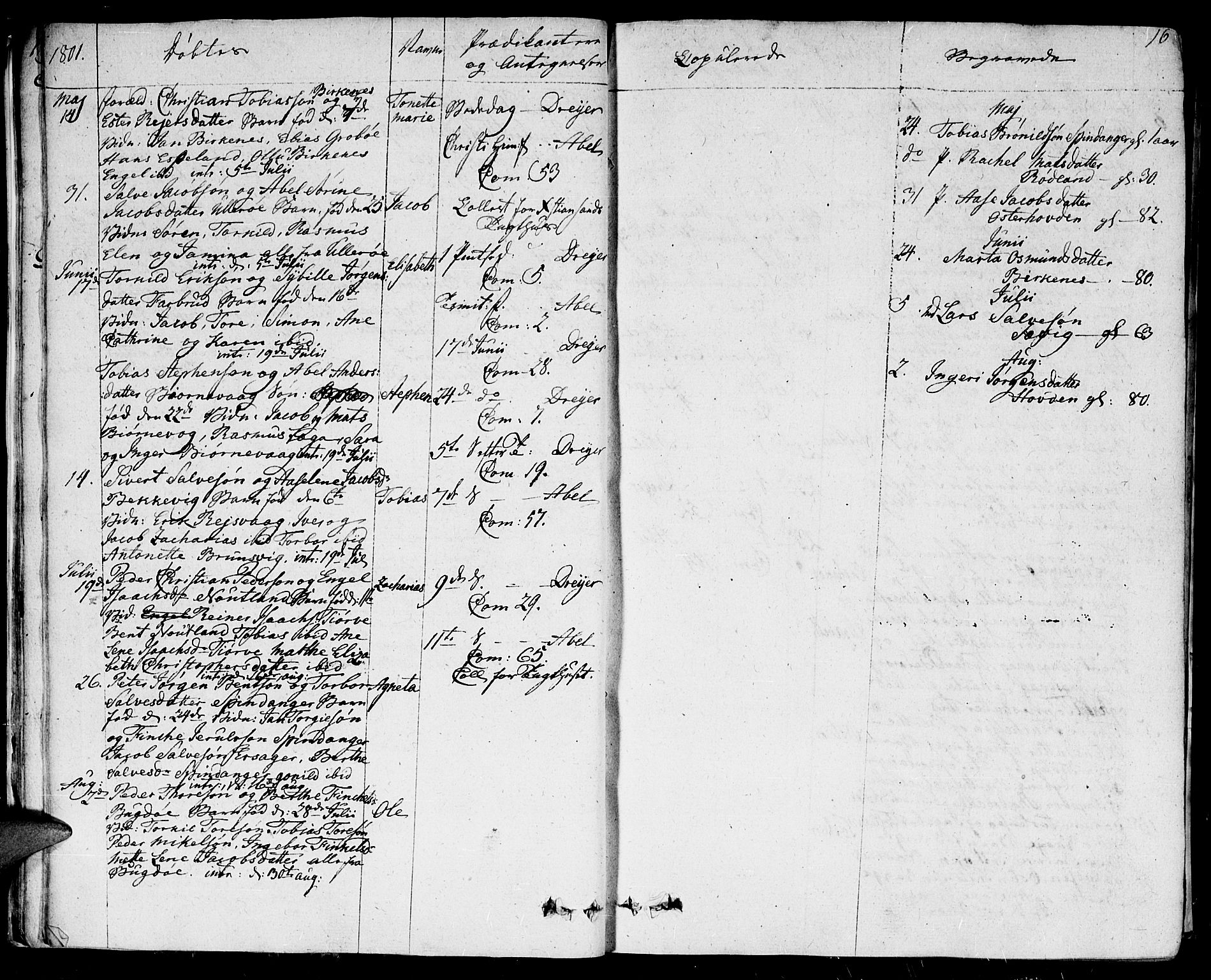 Herad sokneprestkontor, AV/SAK-1111-0018/F/Fa/Fab/L0001: Parish register (official) no. A 1, 1797-1839, p. 16